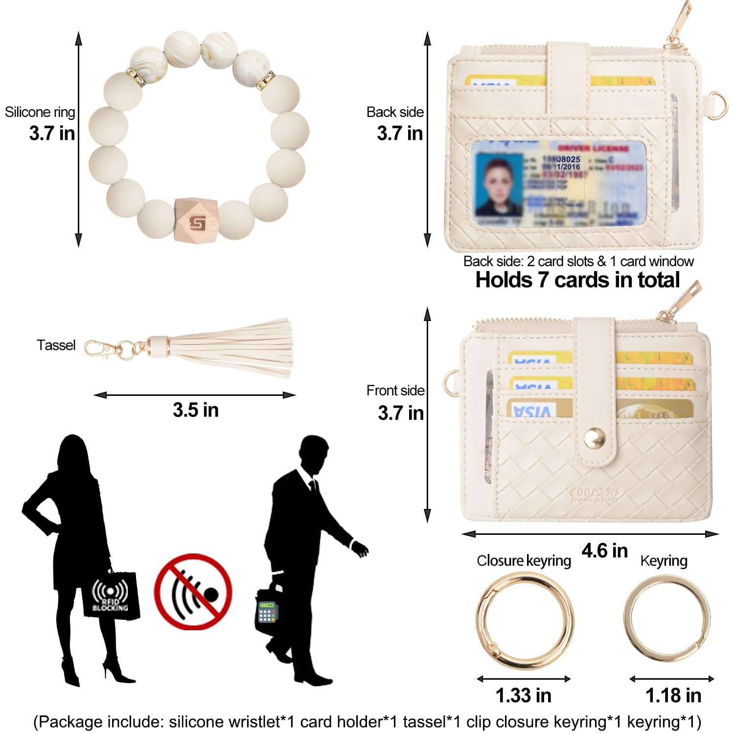 COOLANS Silicone Bracelet Wristlet Wallet Credit Card Holder RFID,ID Window,Key Ring Tassel,Slim Wallet Women Keychain Purse - Image 2
