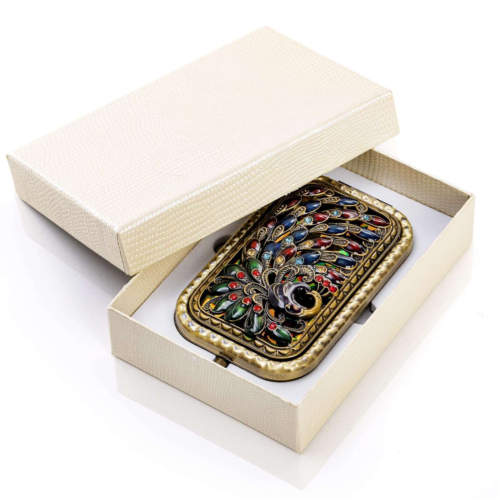 Eorbow 2 Pcs Vintage Foldable Makeup Mirror, Portable Cosmetic Pocket Mirror, Double Sided Butterfly Peacock Vanity Mirror, Metal Compact Small Folding Travel Mirror for Woman Girls - Image 5