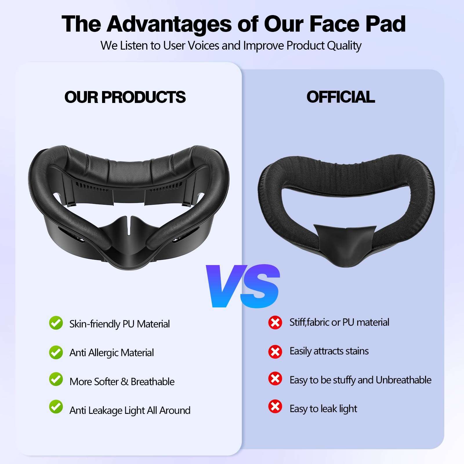 VZNEK Face Cover Pad for Oculus Quest 3/3S, Sweat-Proof PU Foam Cushion for Meta Quest 3/3S, Compatible with Oculus Quest 3/3S Original Spacer (for Quest 3) - Image 3