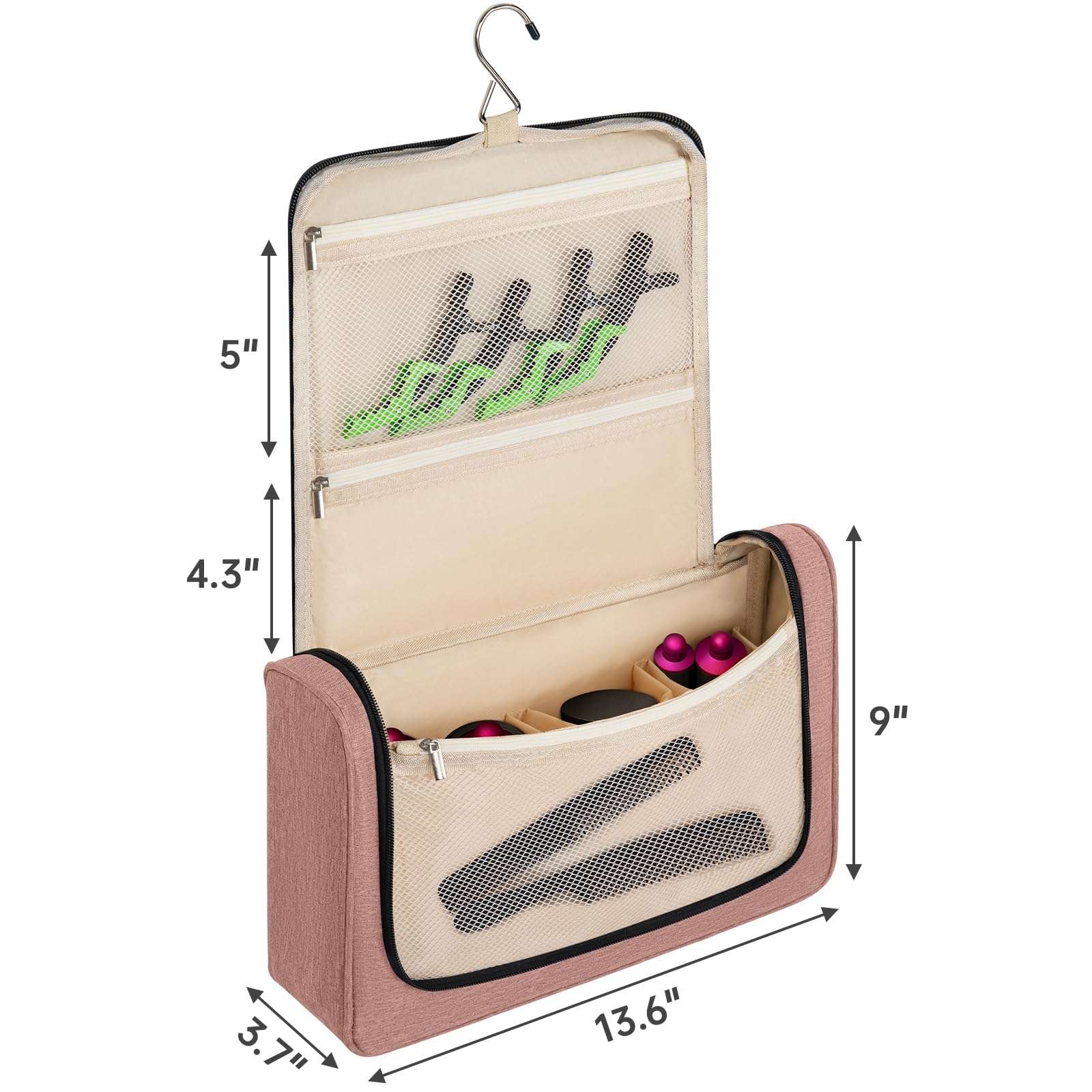 WELIDAY Travel Case Compatible with Dyson Airwrap Styler, Travel Portable Storage Bag with Hanging Hook and Multi-pockets for Hair Curler and Accessories (Front Open Design, Pink) - Image 4