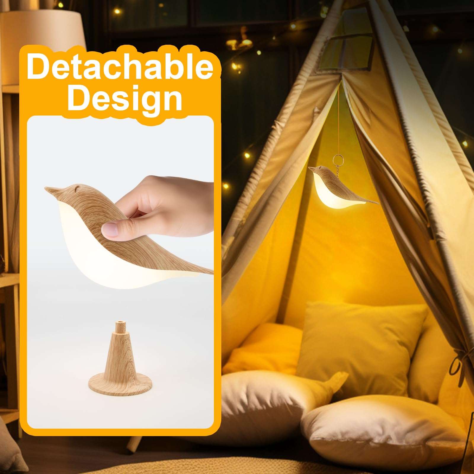 Deogos Small Desk Lamp, Cute Bird Light Cordless Lamp with 3 Color Temperature and Touch Sensor,Kids Night Light with Rechargeable Battery for Bedroom Nightstand Bedside Table Room Decor - Image 6