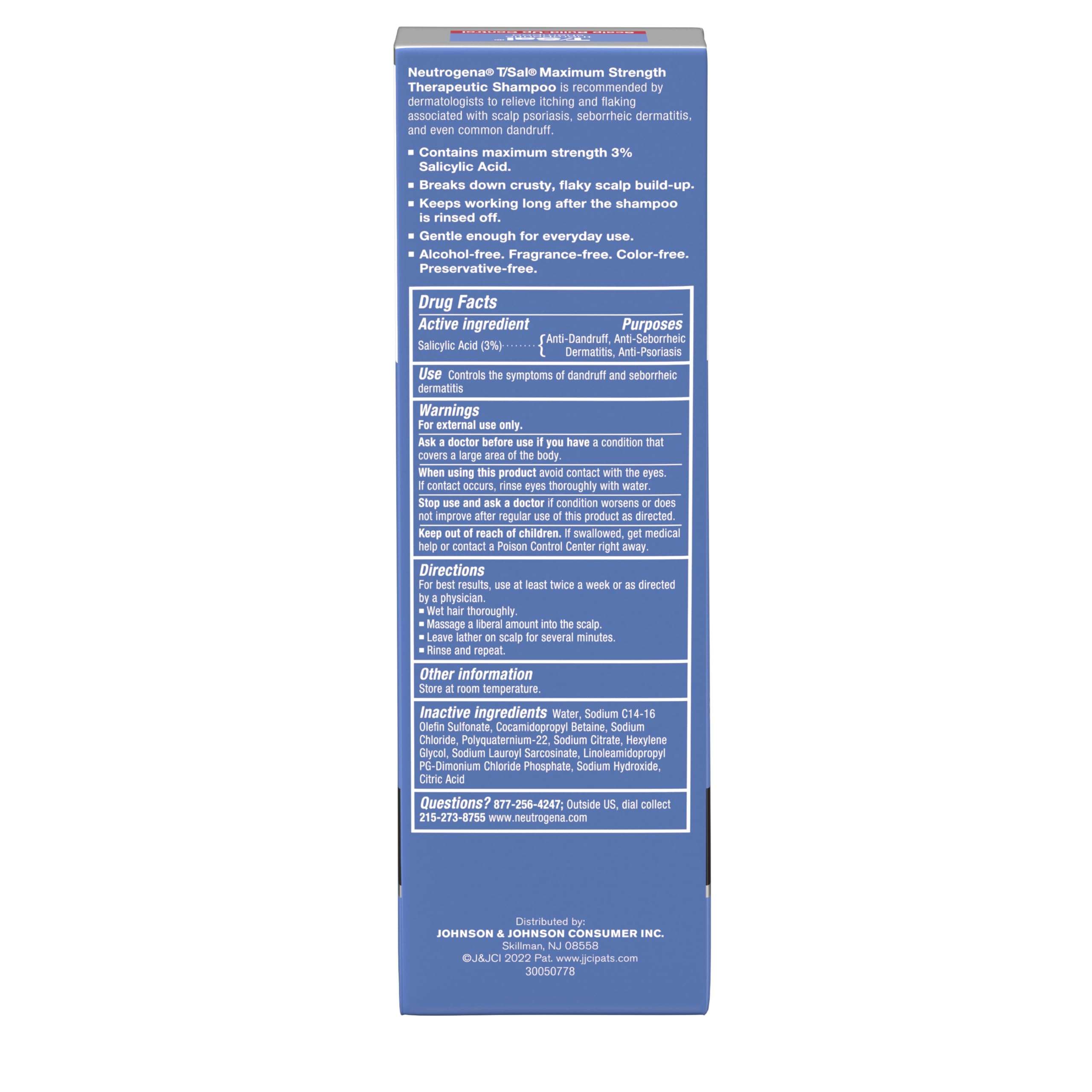 Neutrogena T/Sal Therapeutic Dandruff Shampoo, Scalp Build-Up Control, 3% Salicylic Acid, Scalp Psoriasis Treatment, Seborrheic Dermatitis Shampoo, Clears & Controls Flakes, Fragrance Free, 4.5 fl oz - Image 9