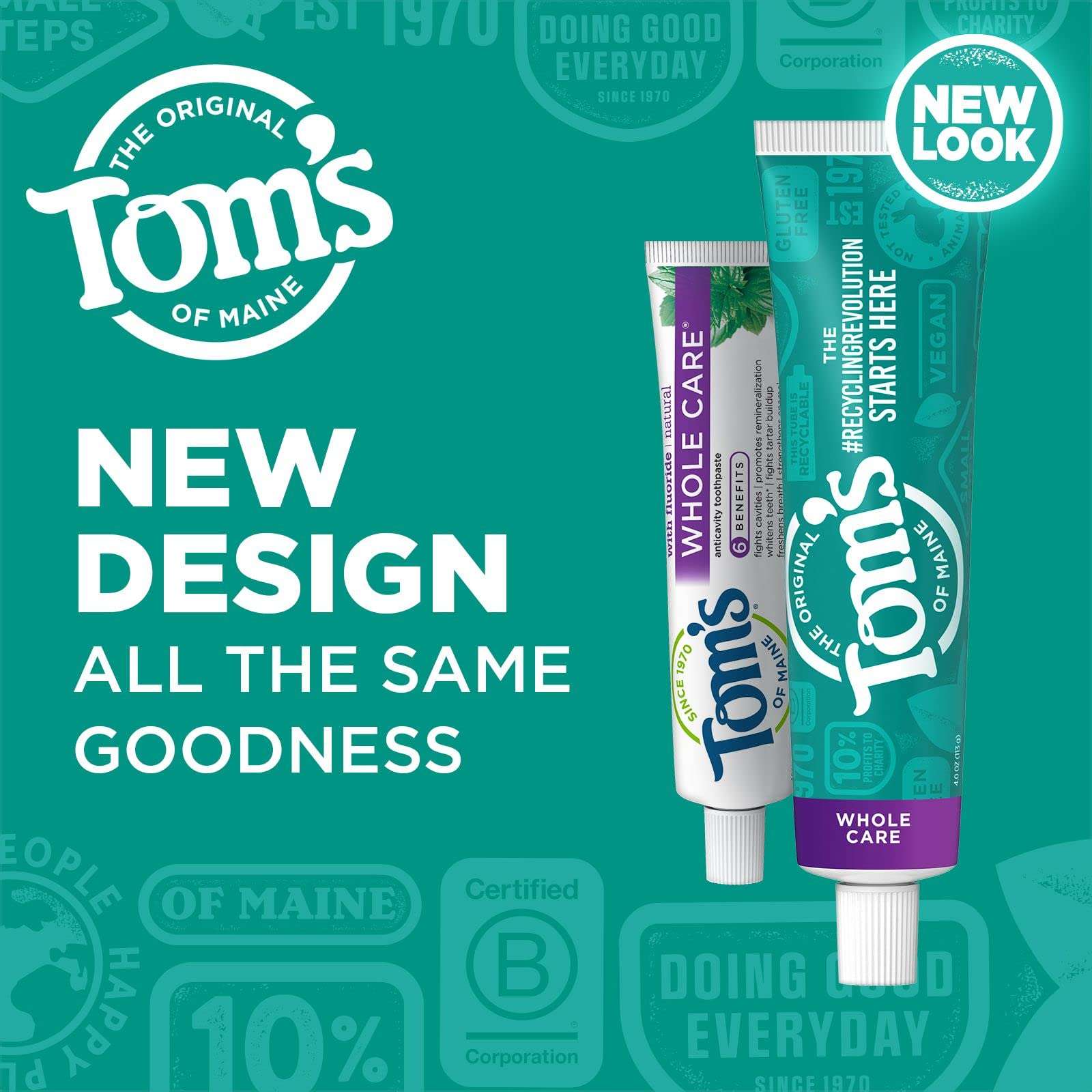 Tom's of Maine Whole Care Natural Toothpaste with Fluoride, Peppermint, 4 oz. 3-Pack (Packaging May Vary) - Image 2