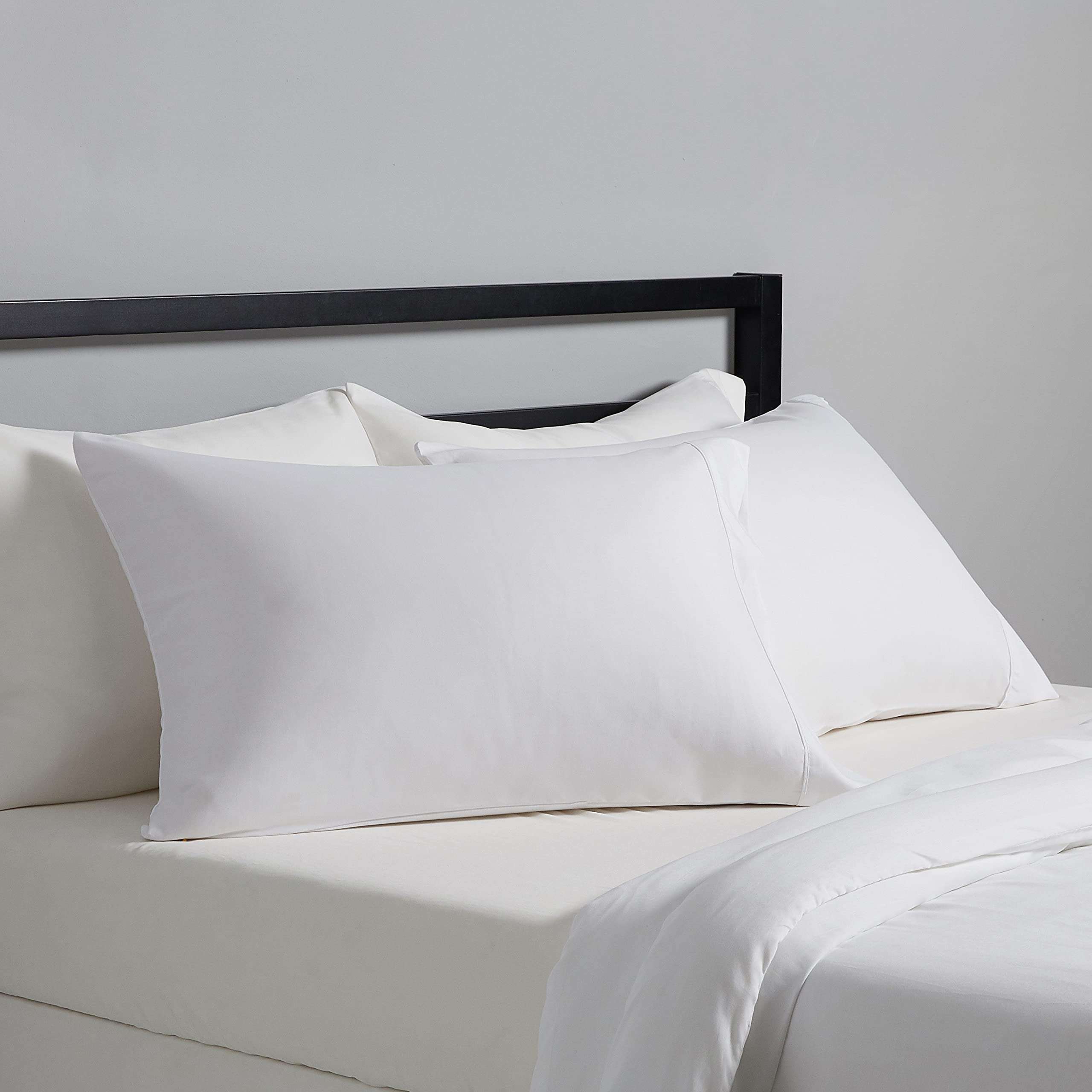 Amazon Basics Standard Pillow Cases Set of 2 - Lightweight, Super Soft Easy Care Microfiber, Bright White, 30" L x 20" W, Pillows Not Included - Image 1