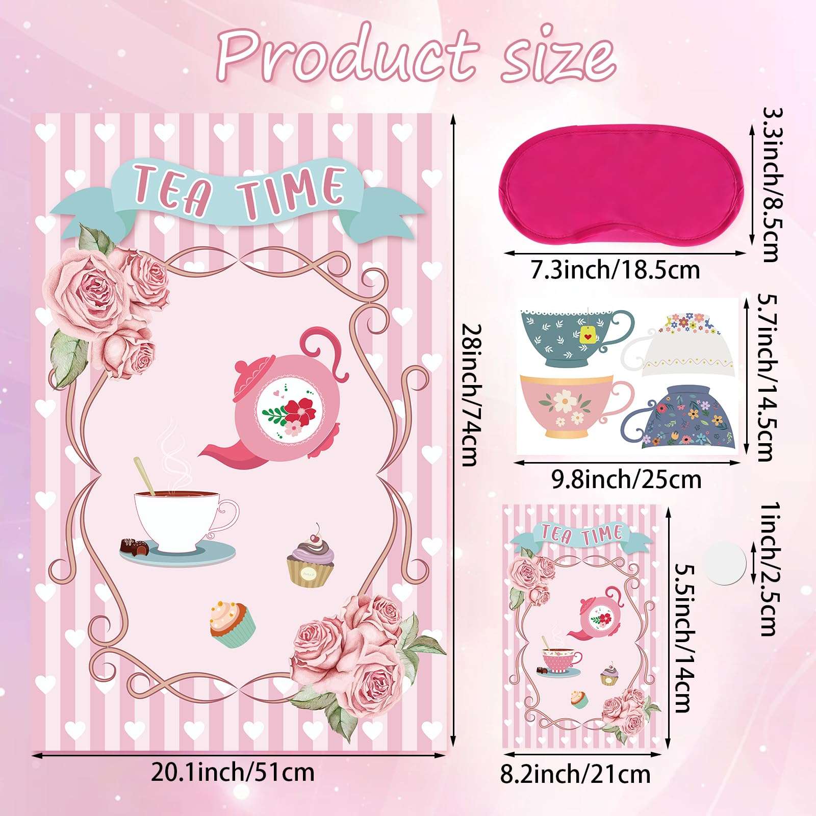 Hxezoc Tea Party Games: Pin The Tea Cup With 24 Pcs Stickers, Large Games Poster for Girls' Birthday Party - Image 3