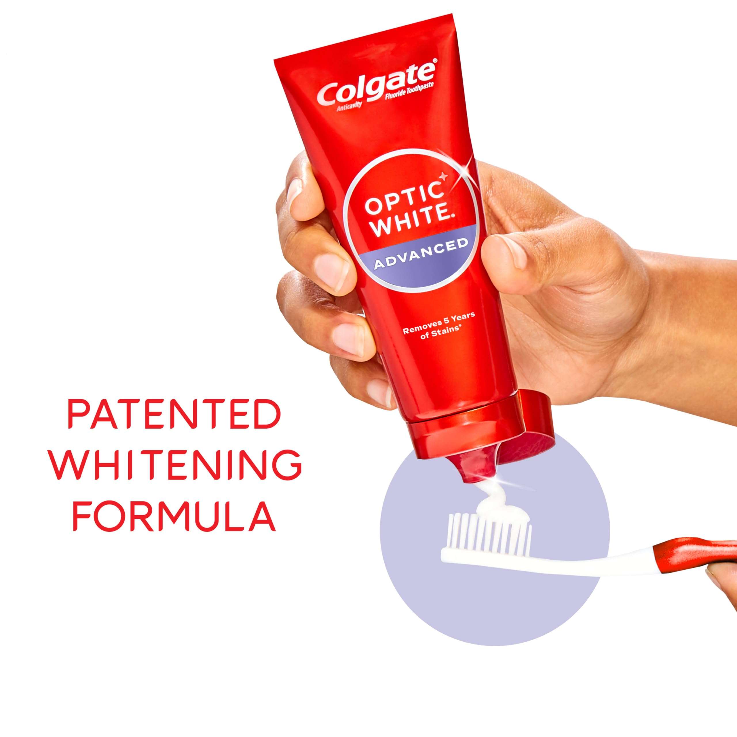 Colgate Optic White Advanced Teeth Whitening Toothpaste, 2% Hydrogen Peroxide Toothpaste, Sparkling White, 3.2 Oz, 3 Pack - Image 5