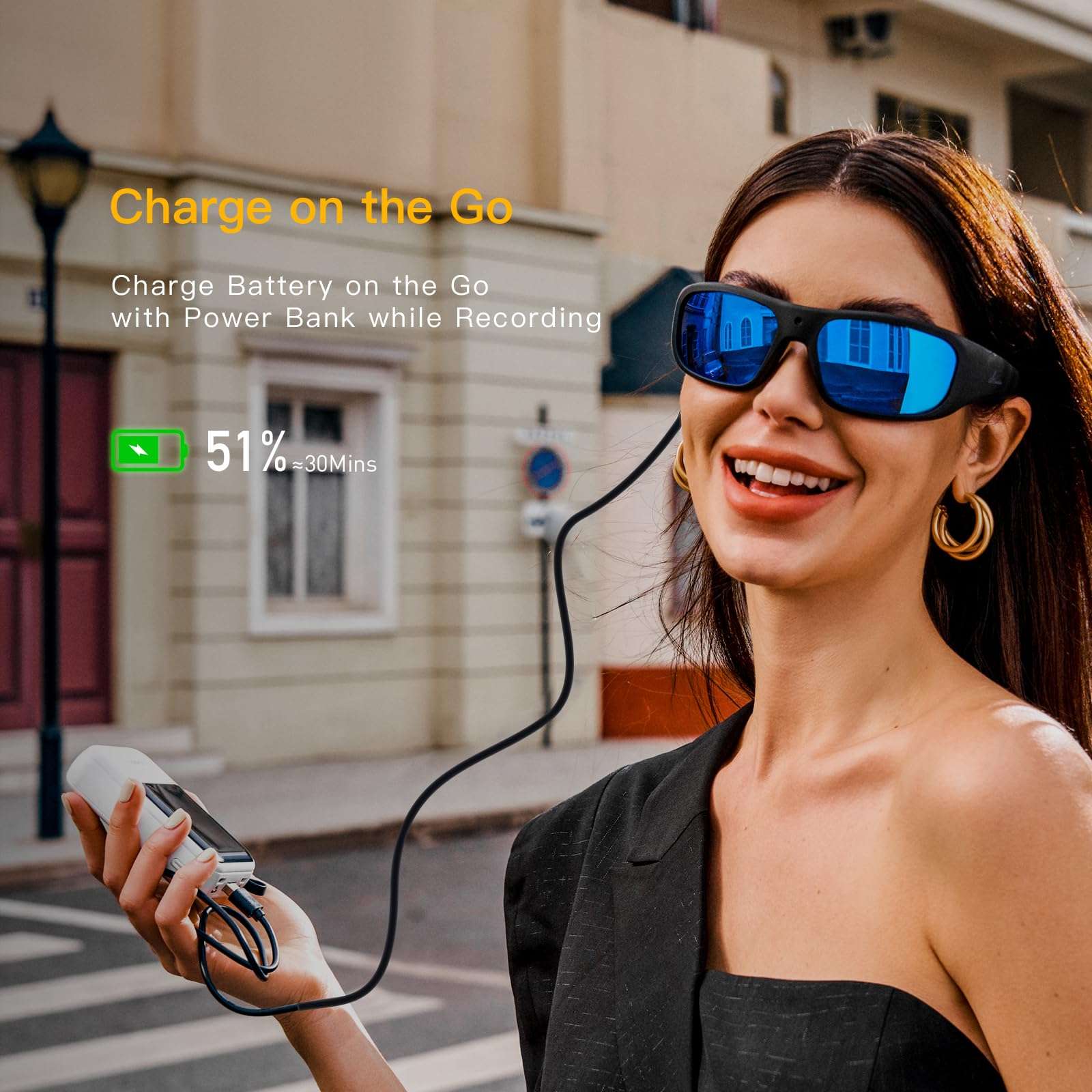 OhO 32GB Camera Glasses, 24M Resolution 1080P Smart Glasses with UV400 Sunglasses Lens for Outdoor Sport, Unisex - Image 3