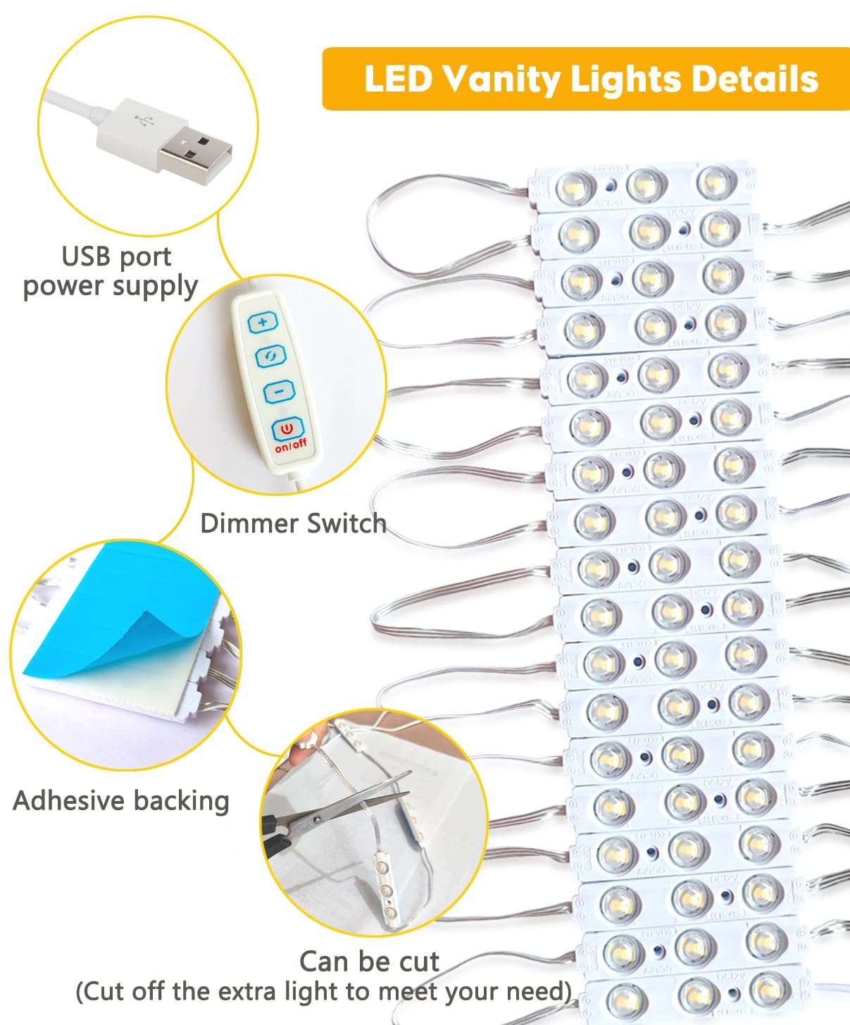 DLOMT Vanity Lights for Mirror LED Makeup Light Strip with 3 Color Temperature Lighting Modes and Dimmable Stick on Vanity Bathroom Mirror,Ultra Bright (Mirror Not Included) - Image 4