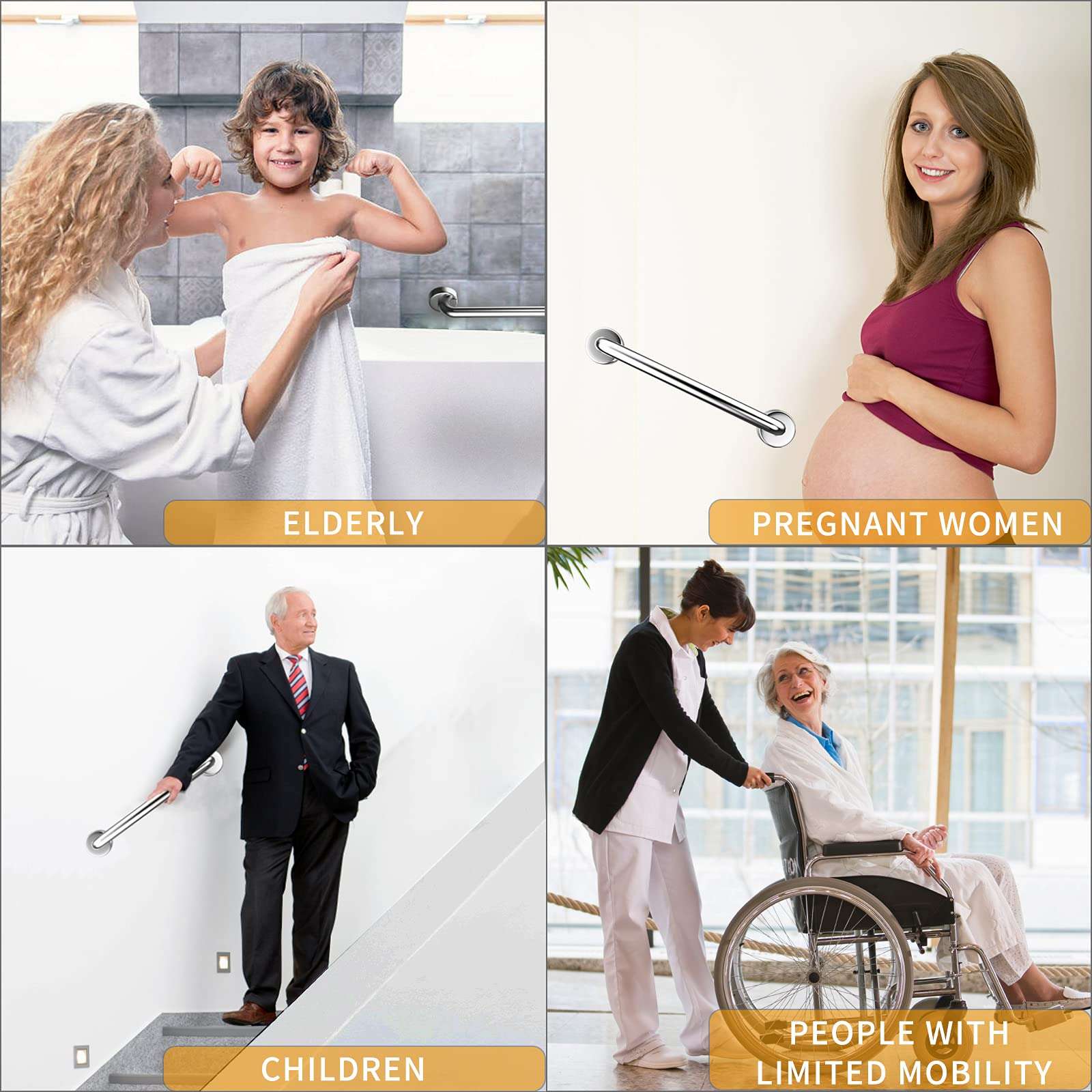 18 Inch Shower Grab Bar 2 Pack Brushed Nickel SUS304 Safety Bathroom Grab Bars with Concealed Screws, 500lbs Support Assist Bath Handle Balance Bar for Handicap Elderly Pregnant - Image 7