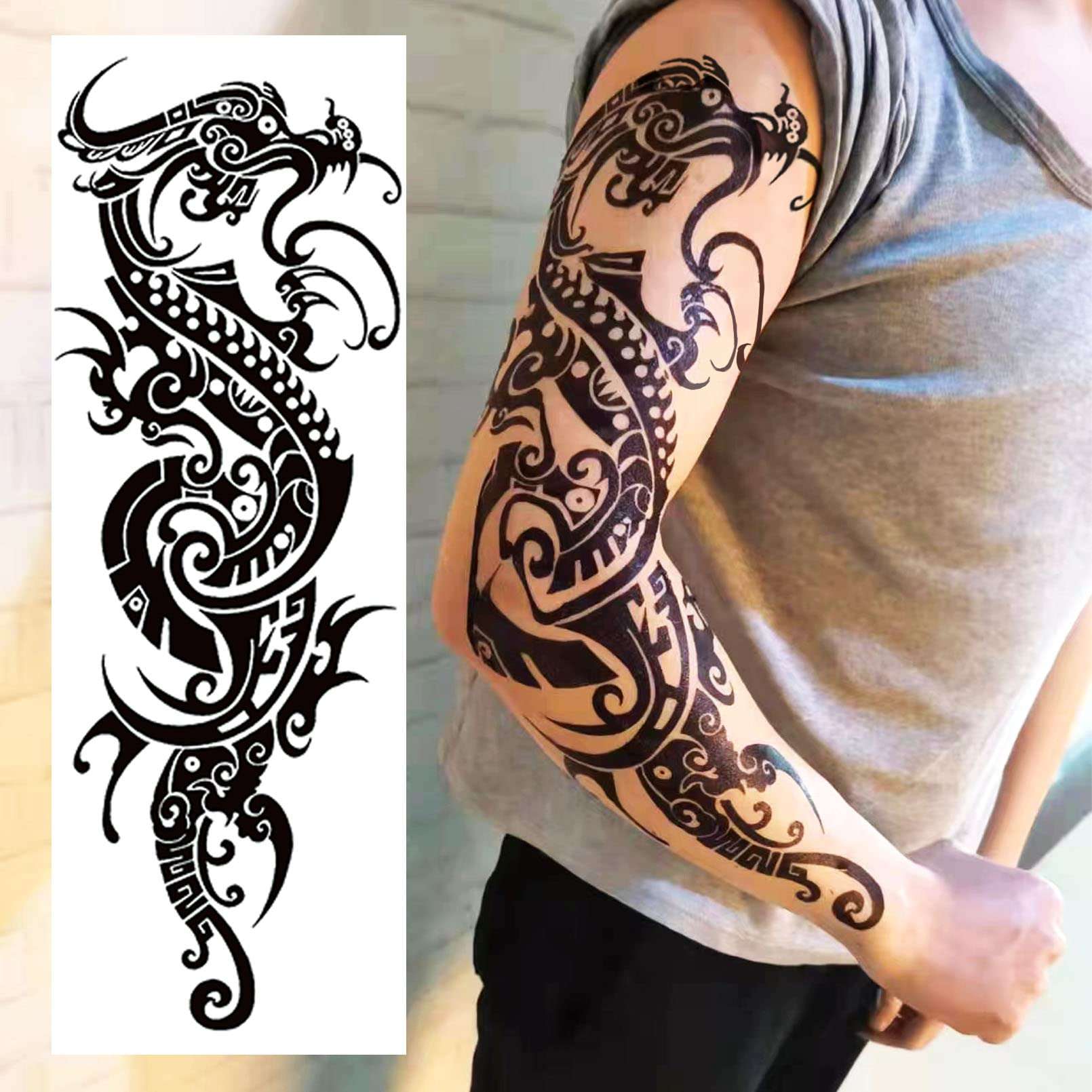 Aresvns Temporary Sleeve Tattoo for Men and Women (L19“xW7”),Waterproof Japanese Military Fake Tattoos Long lasting,Full Arm Totem Temporary Tattoos for BBQ Pool Beach Party - Image 2