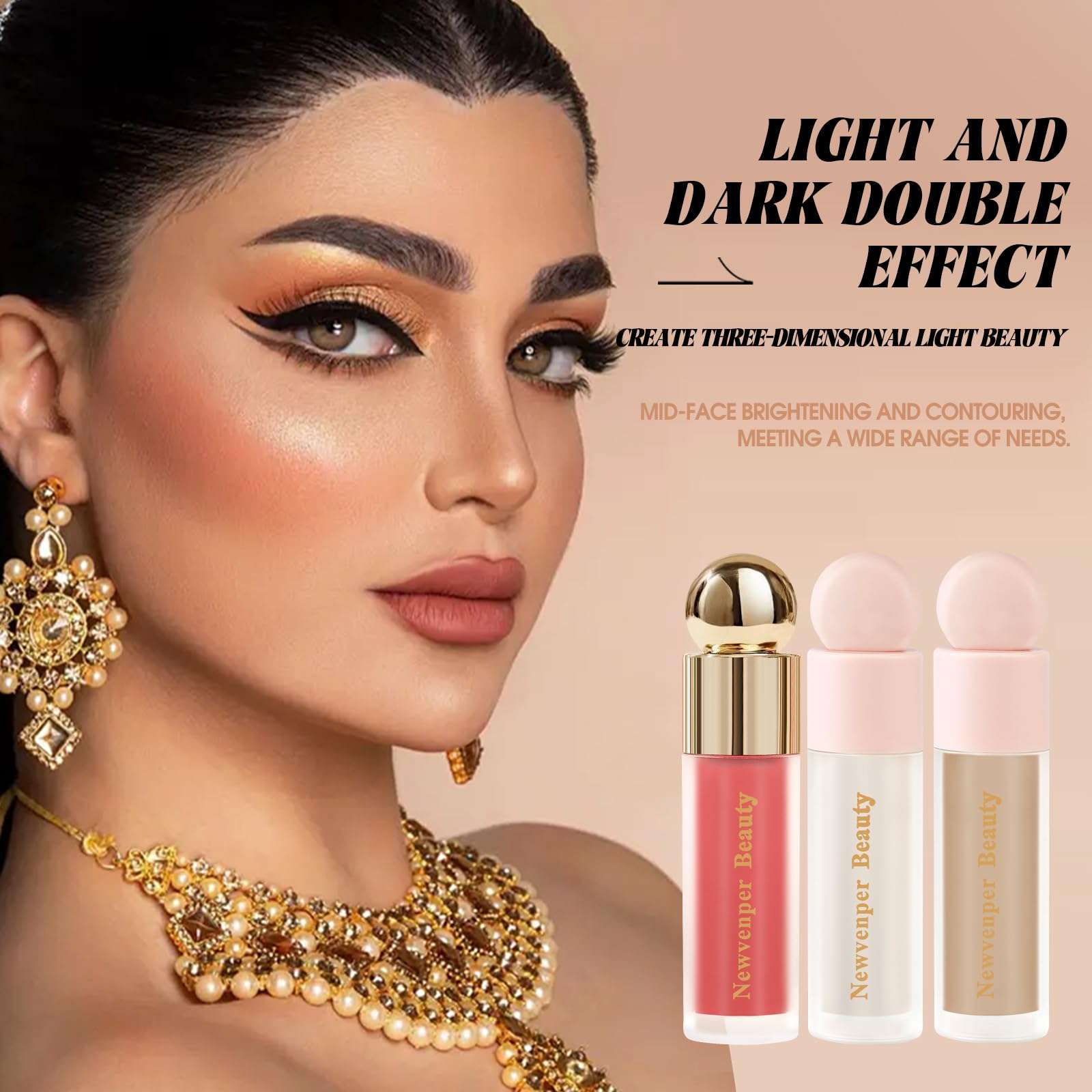 Liquid Contour,Liquid Highlighter, Blush with Face Brush Long Lasting Smooth Lightweight Smudge Proof Contour+ Blush+ Highlighter - Image 3