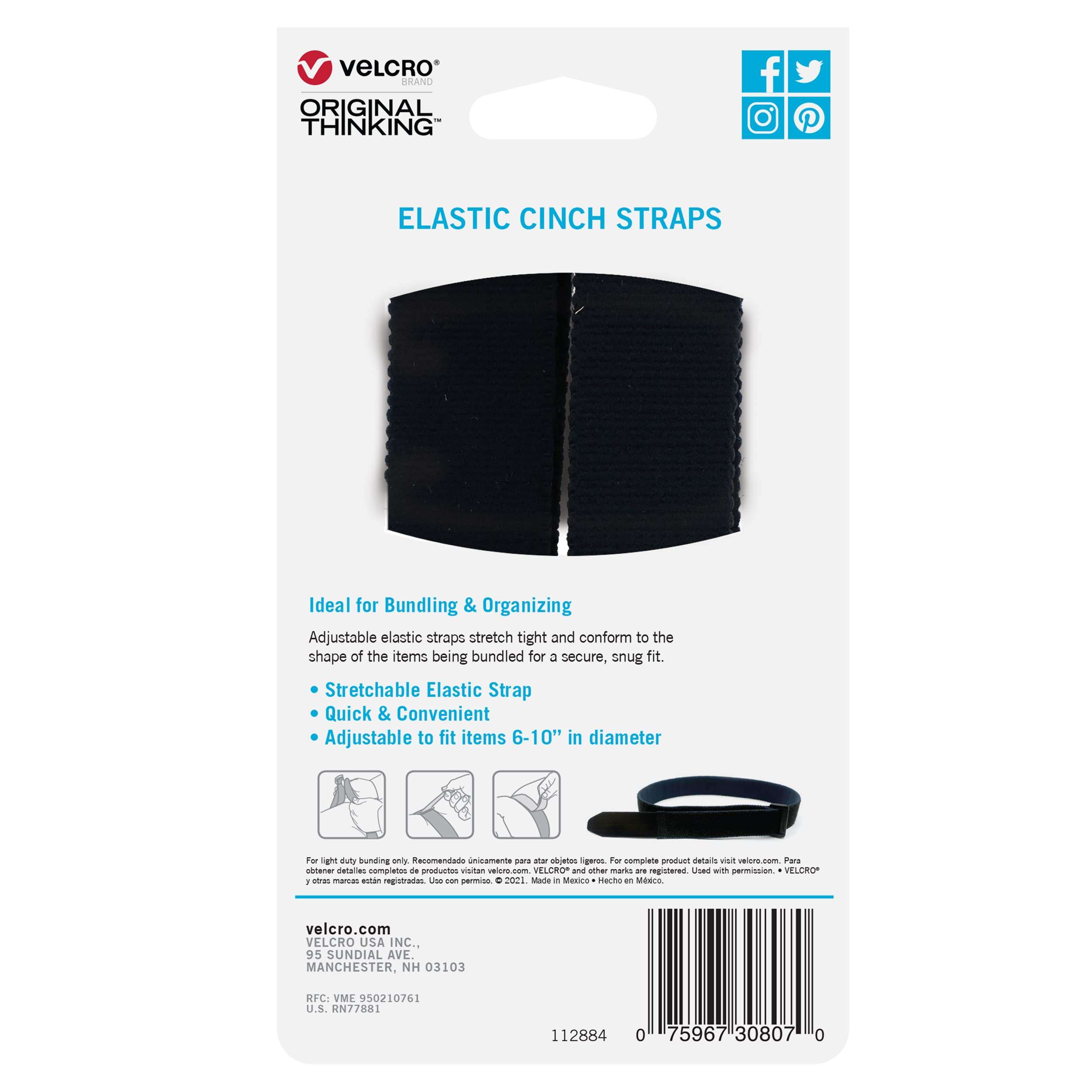 VELCRO Brand All-Purpose Elastic Straps | Strong & Reusable | Perfect for Fastening Wires & Organizing Cords | Black, 30in x 1in | 2 Count - Image 8