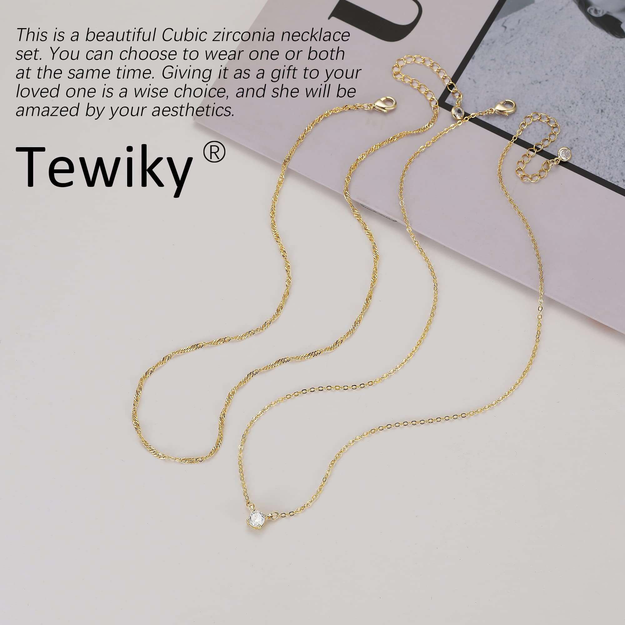 Tewiky Diamond Necklaces for Women, Dainty 14k Gold/Sterling Silver Choker Necklace Simple Gold Plated CZ Jewelry Necklaces for Women Trendy Gifts - Image 6