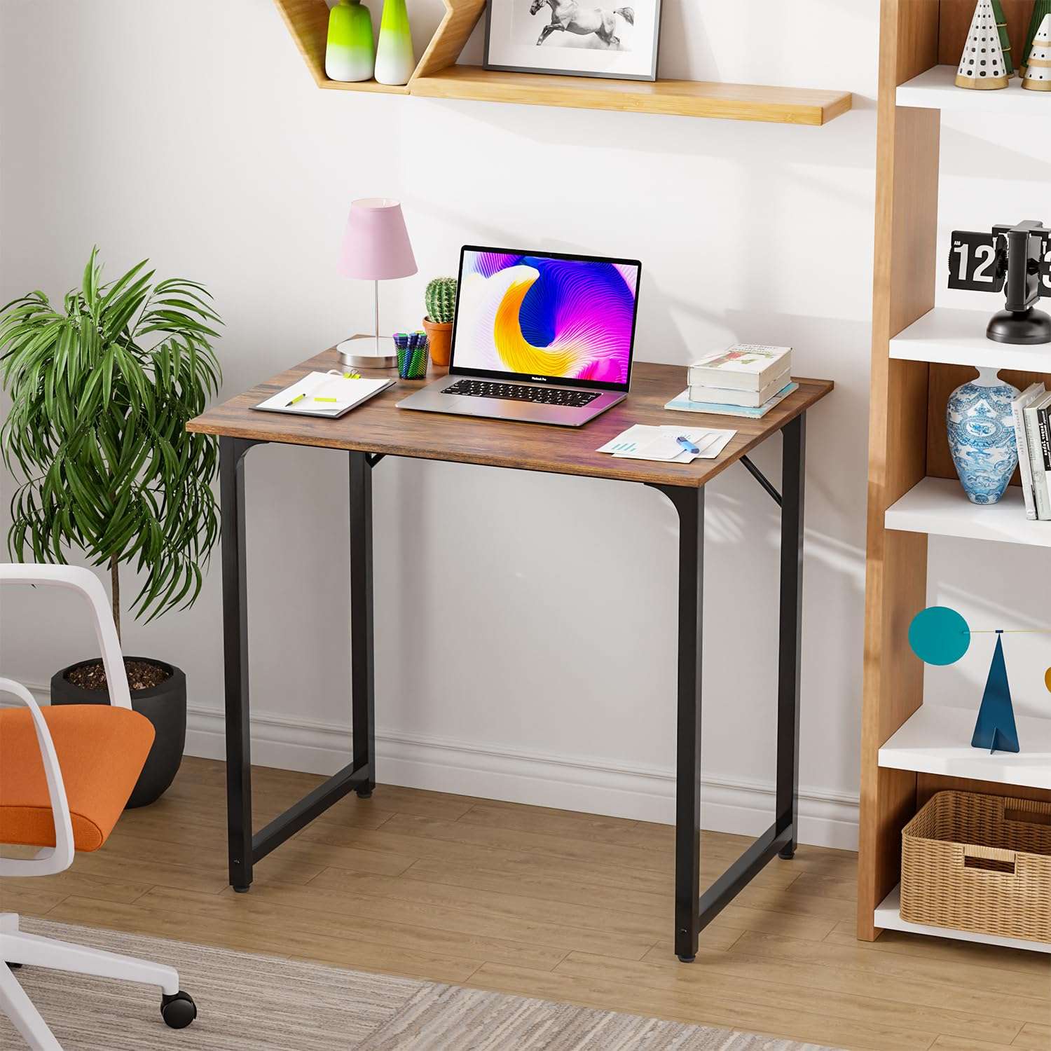 PayLessHere | 32 Inch Computer Desk | Brown | Office Desk with Metal Frame, Adjustable Feet | Water-Resistant, Scratchproof Surface | Sturdy Writing Table for Home Office or Study | Pack of 1 - Image 2