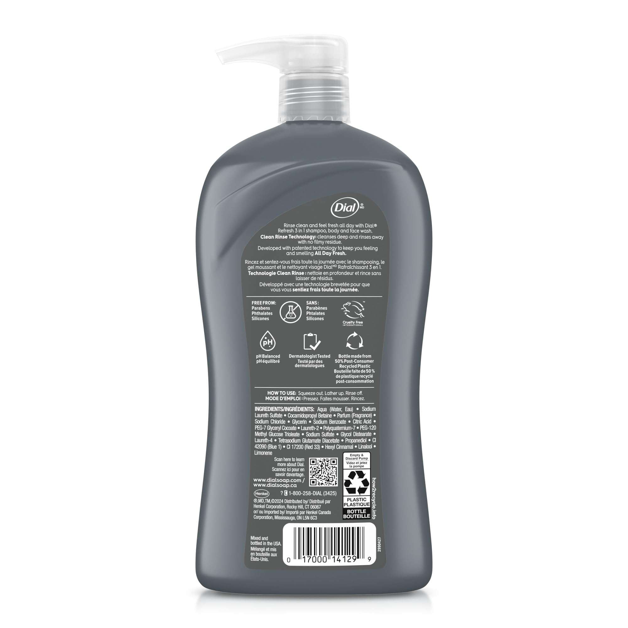 Dial Men 3in1 Body, Hair and Face Wash, Hydro Fresh, 32 fl oz - Image 3