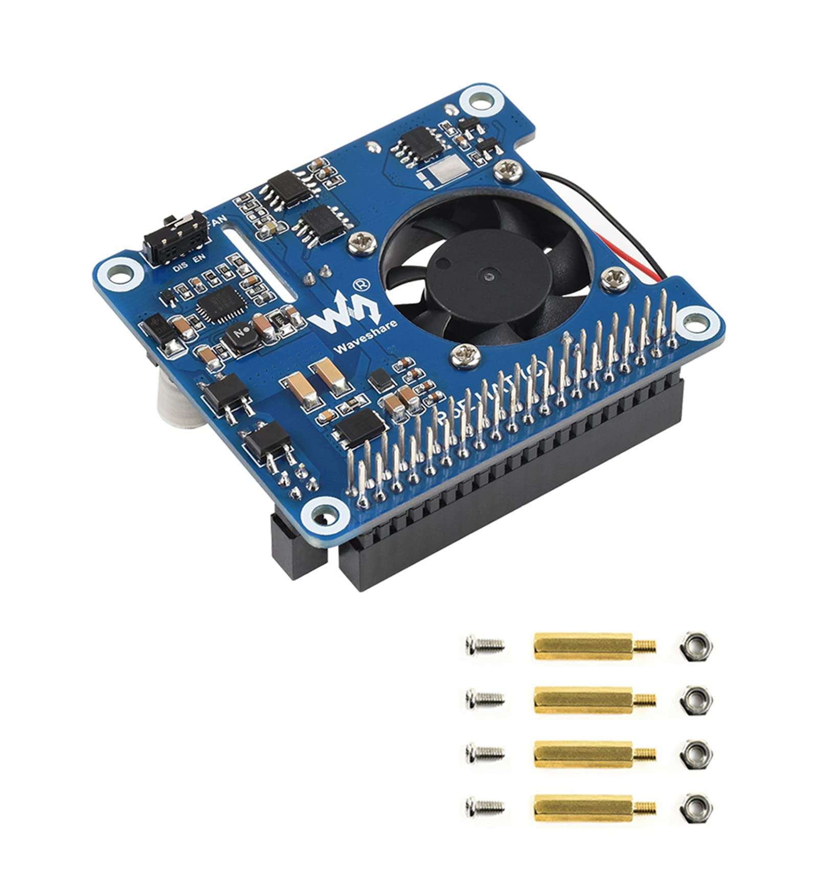 waveshare Power Over Ethernet (PoE) HAT for Raspberry Pi 4B/3B+, 802.3af/at PoE Network Standard, 5V USB-A&12V Header Outputs, PoE HAT Onboard Cooling Fan and MP8676 Buck Chip, Isolated - Image 1