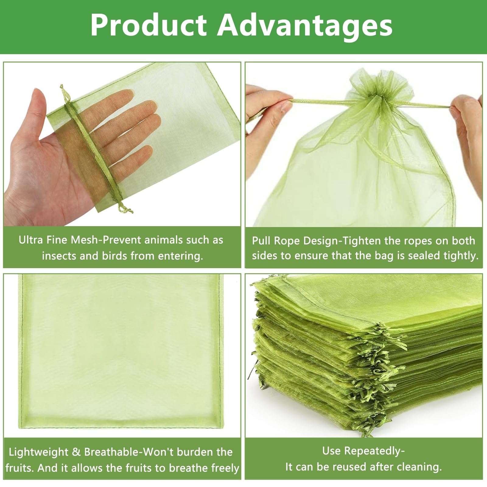 YIChongDan 100pcs Fruit Protection Cover Bags 4x6 inch Fruit Netting - Drawstring Mesh Protectors Bags Pest Barrier for Strawberry Blueberry Small Fruit Vegetables - Image 4