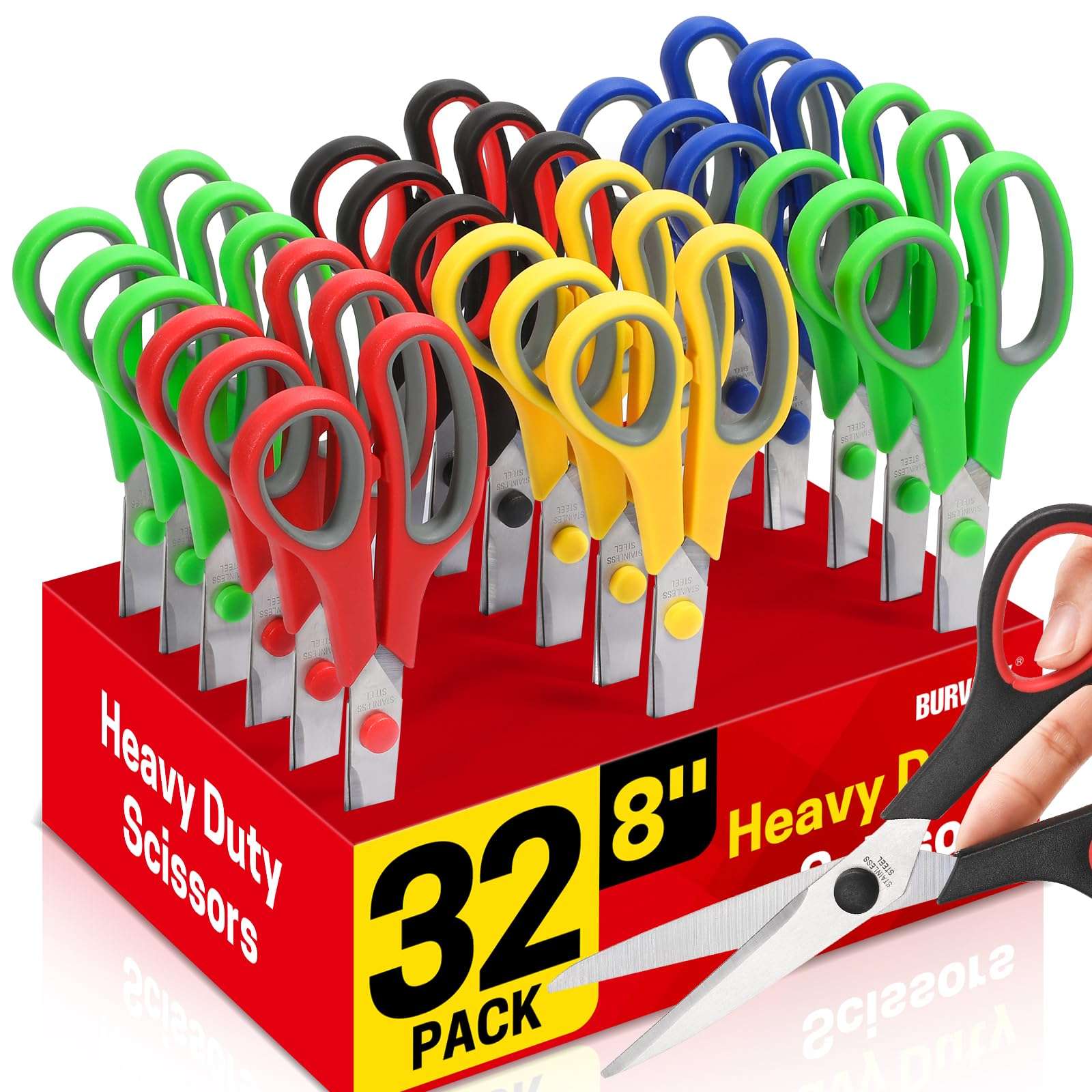 Scissors Bulk Set of 32-Pack, 8" All Purpose Multipurpose Sharp Sewing Craft Fabric Scissors for Office Home High/Middle School Student Office Teacher Art Supplies, Right/Left Handed - Image 1