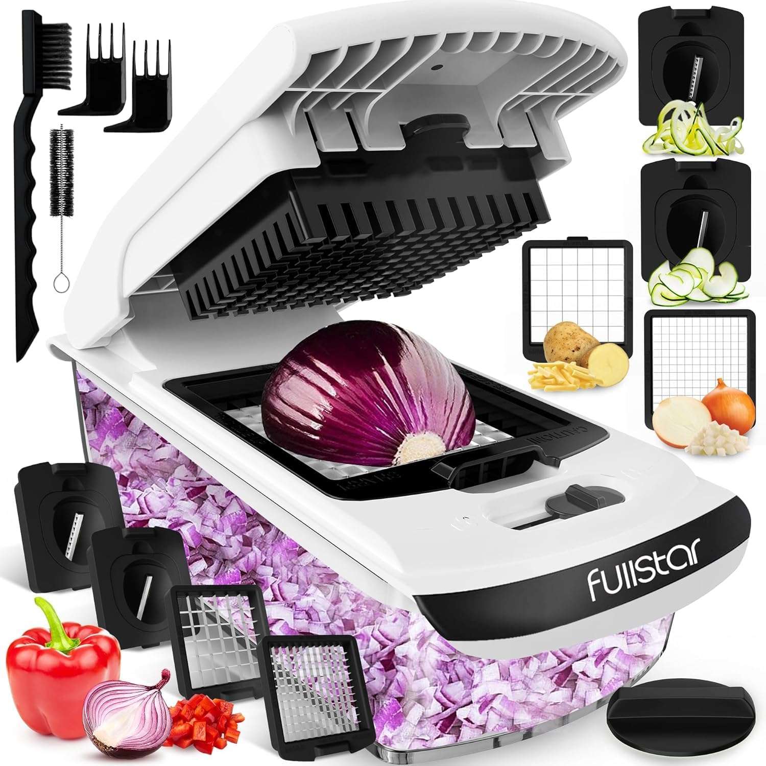 Fullstar The Original Pro Chopper - Vegetable Chopper and Spiralizer, Food Chopper with Container, Fruit Slicer, Kitchen Gadgets & Accessories, Home Essentials (4 in 1, White) - Image 1