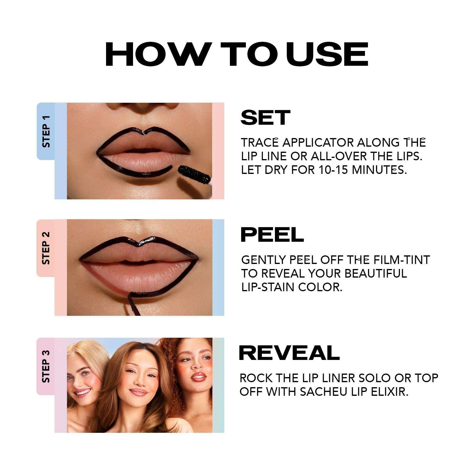 Sacheu Lip Liner STAY-N Peel Off Lip Stain — Long Lasting Matte Lip Tattoo Transfer Proof Lipstain Infused with Hyaluronic Acid & Vitamin E for All Skin Types — Vegan & Cruelty-Free, p-INKED - Image 5