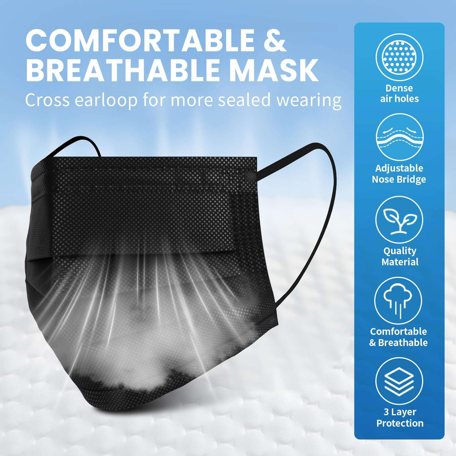 Borje Disposable Face Mask, 100 PCS Black Masks, 3 Ply Protection Face Masks - Image 5