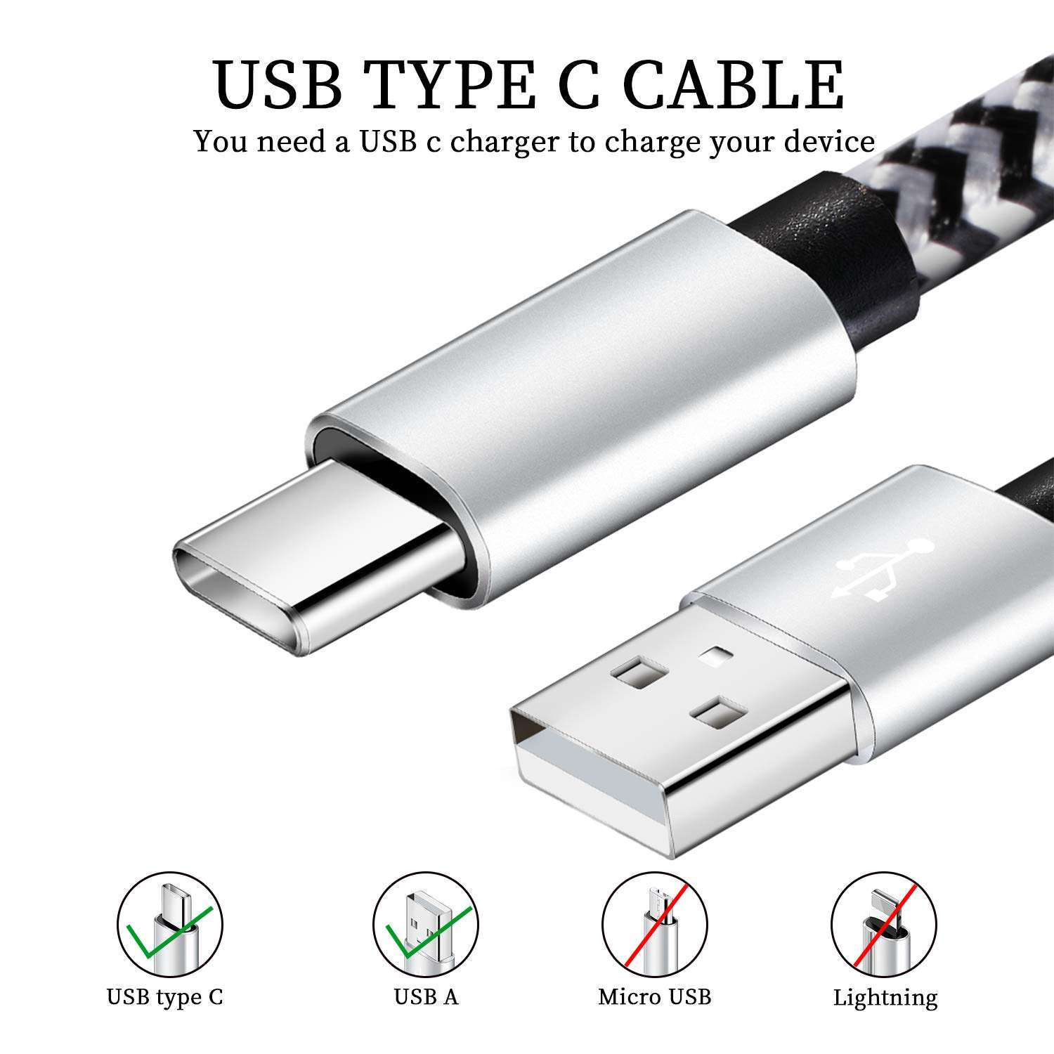 QQLIKE USB Type c Cable, 5 Pack (6FT) Nylon Braided USB C Cables 3A Fast Charging Charger for Samsung Galaxy S9/S8 Note8/9 20 10 S21 S20 S10 Plus C Cord - Image 2