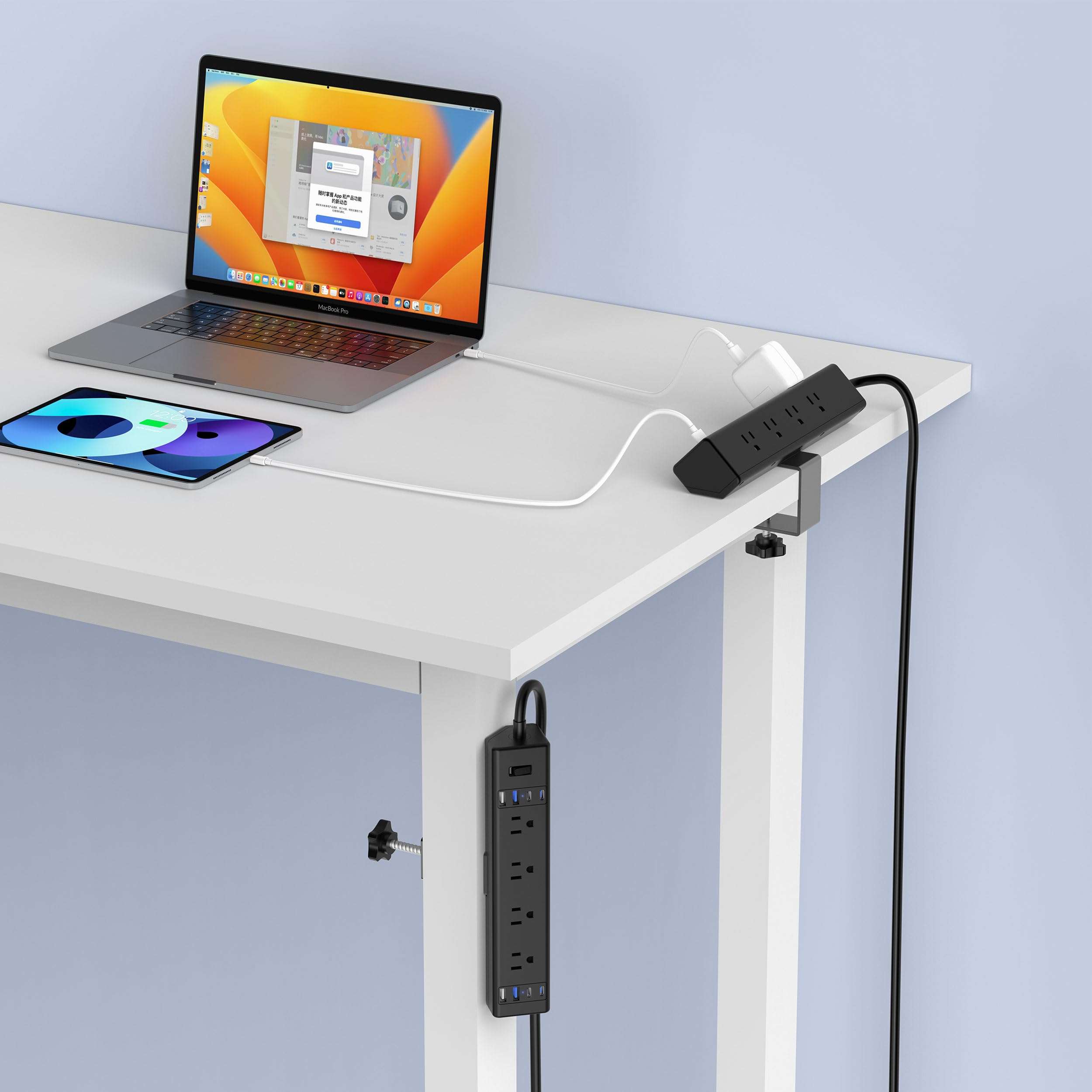 40W Fast Charging Station,Desk Clamp Power Strip 20W USB C,8 Outlets,8 USB Ports,4 USB C and 4 USB A, Office Furniture Surge Protector, 14AWG Cord, Fits 1.9" Tabletop Edge (Black, 10FT Length) - Image 6