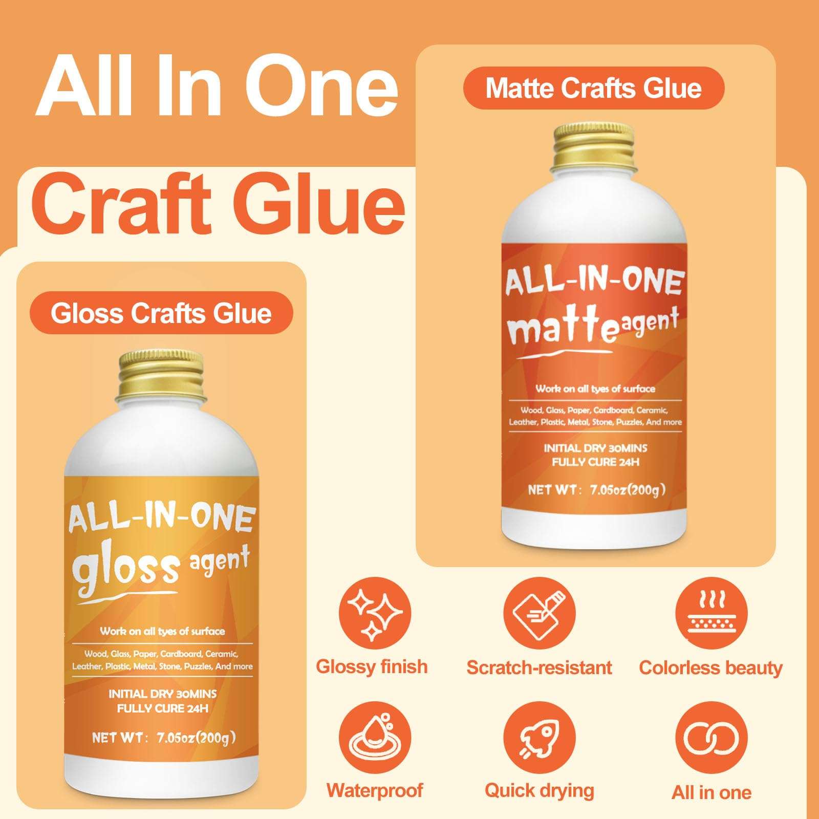 1DFAUL Crafts Sealer Gloss Matte Finish, 200ml+200ml All in One Craft Glue, Varnish, and Finish, All Purpose Art Glue Kit for Wood, Paper, Acrylic Paints, Ceramics, Fabrics, Clay - Image 5