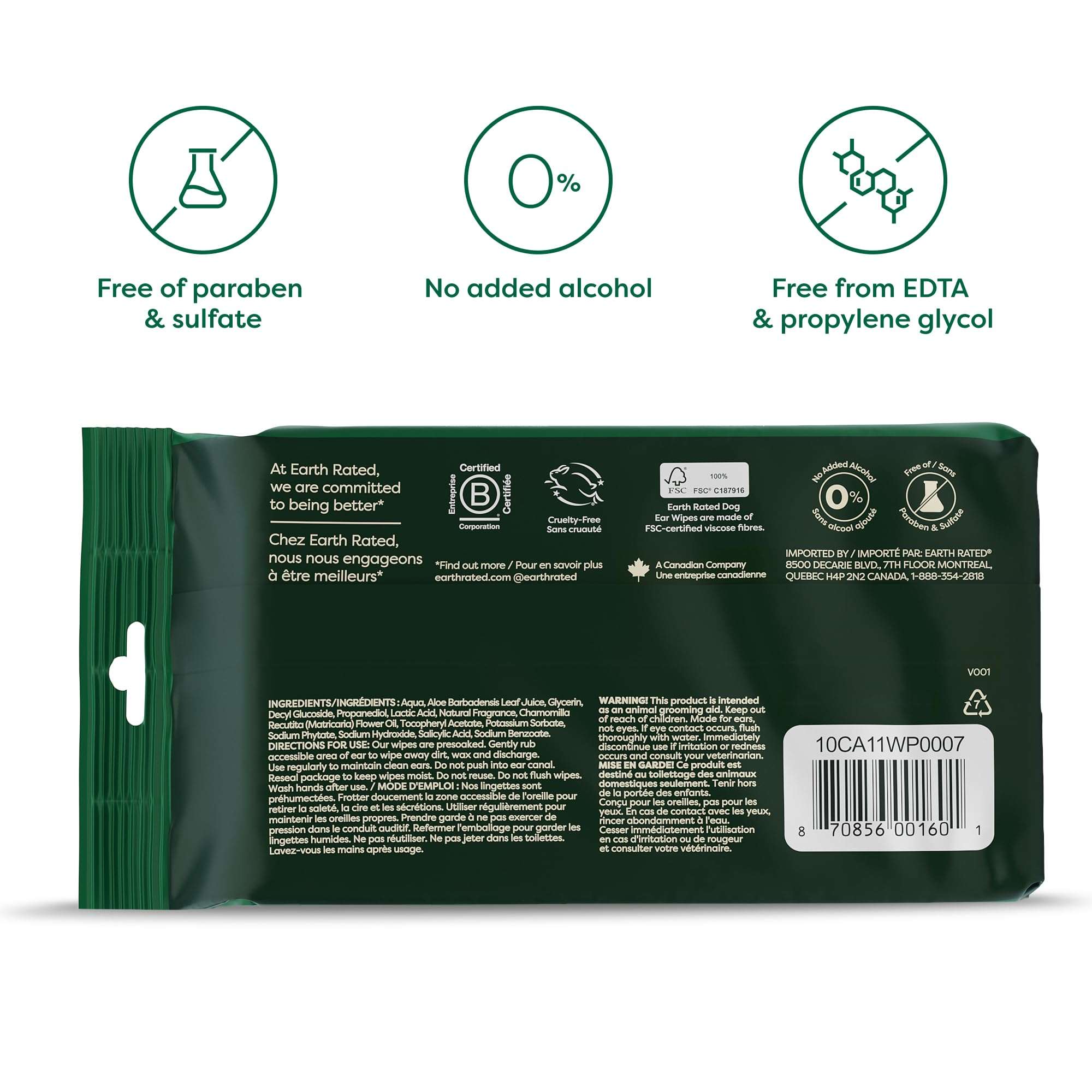 Earth Rated Vet-Developed Pet Ear Wipes, Hypoallergenic Cleaner for Dogs & Cats Ears to Remove Dirt and Wax Build Up, Wild Oat Scent, 70 Count - Image 10