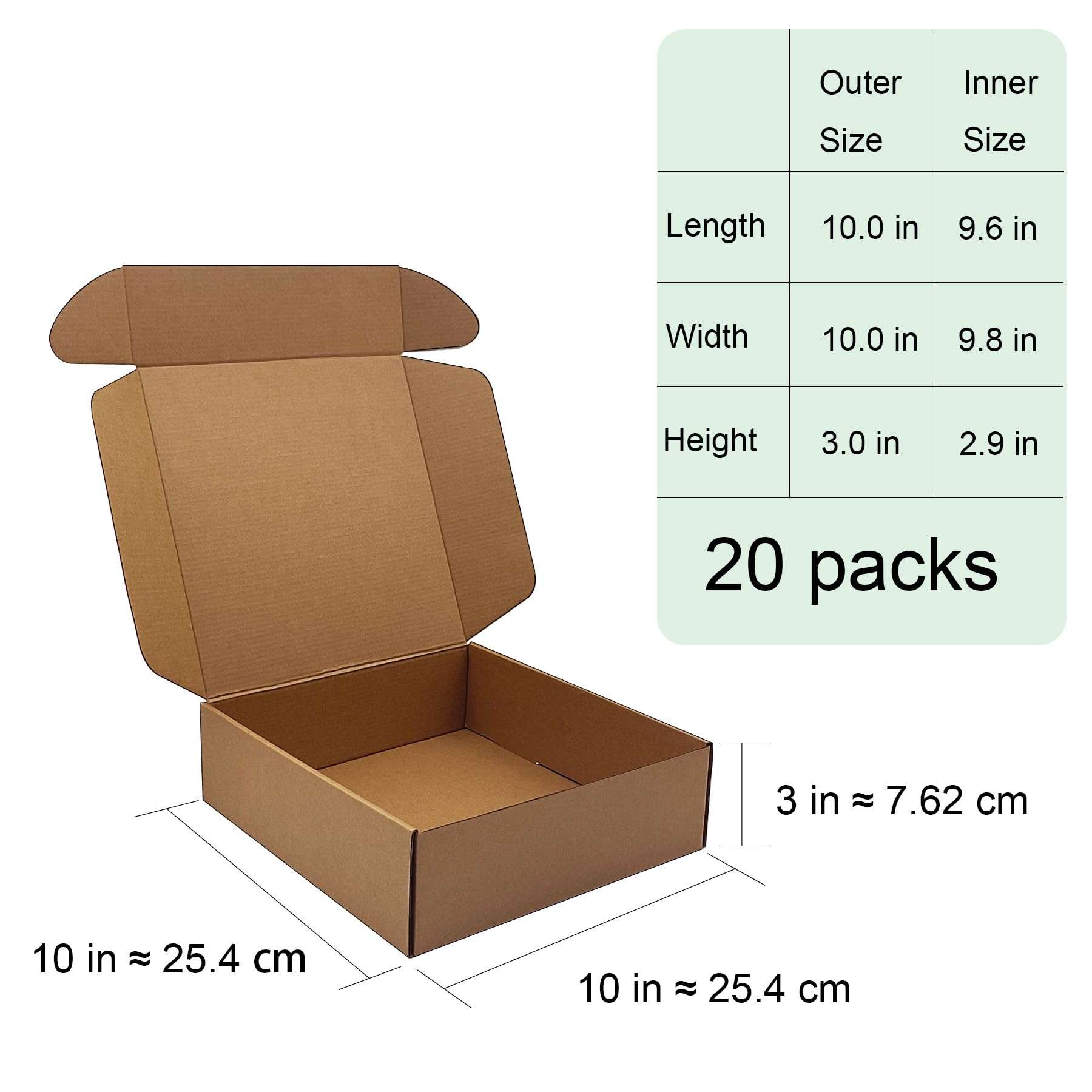 10x10x3 inch Shipping Boxes，Bulk 20 Pack，Brown Corrugated Mailers Cardboard Literature Mailer Box for Packaging Business, Mailing,Moving and Storage，Small Gift Boxes for Wrapping Mailing Present - Image 2