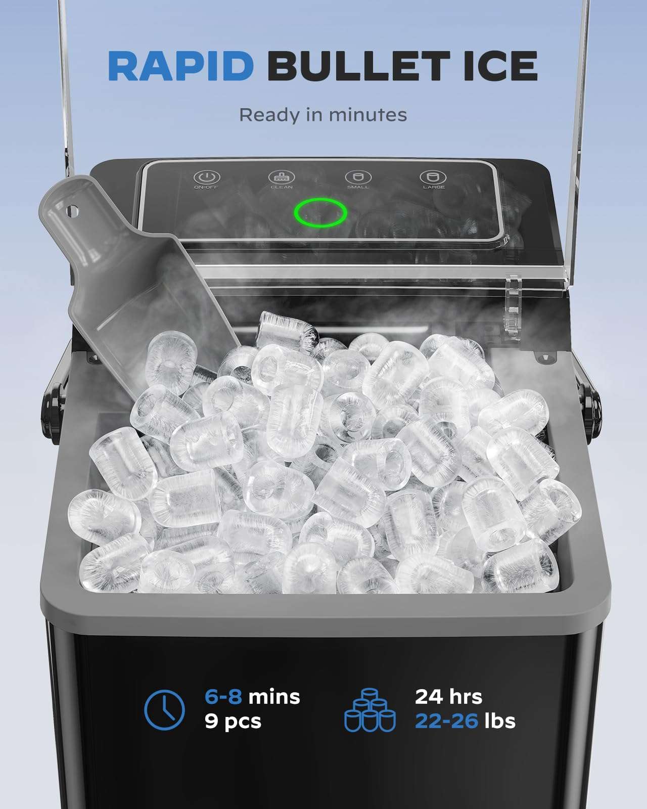 HOMEZAY Countertop Ice Maker, Compact Ice Maker with Larger 2.5L Expanding Ice Basket & 1.8L Water Tank, Smart Touch Control, 9 ICES in 6 Mins, Self-Cleaning, for Home/Party/Office/RV - Image 4