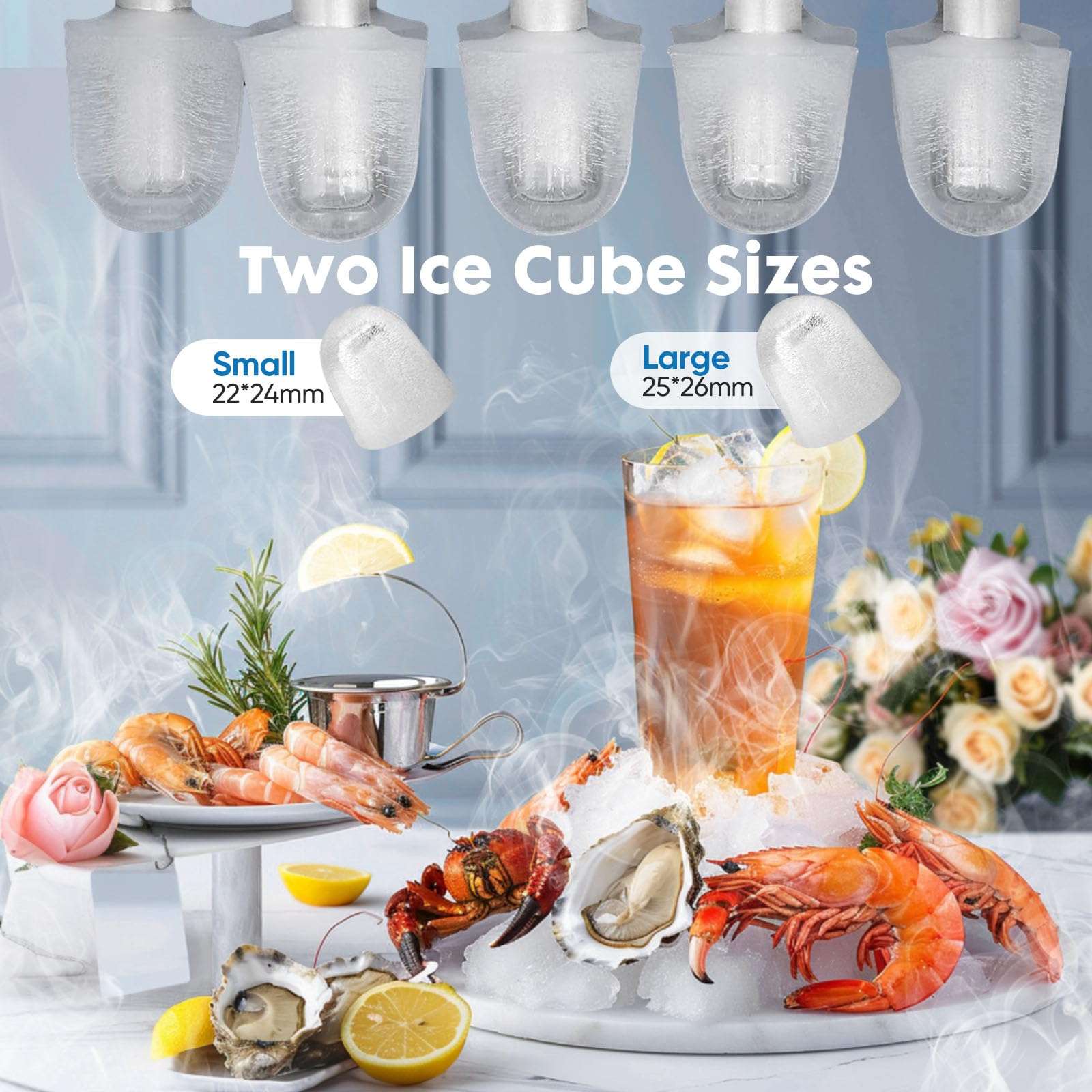 Sweetcrispy Countertop Ice Maker, Portable Ice Machine Self-Cleaning, 9 Cubes in 6 Mins, 26 lbs/24Hrs, 2 Sizes of Bullet Ice for Home Party Office - Image 3
