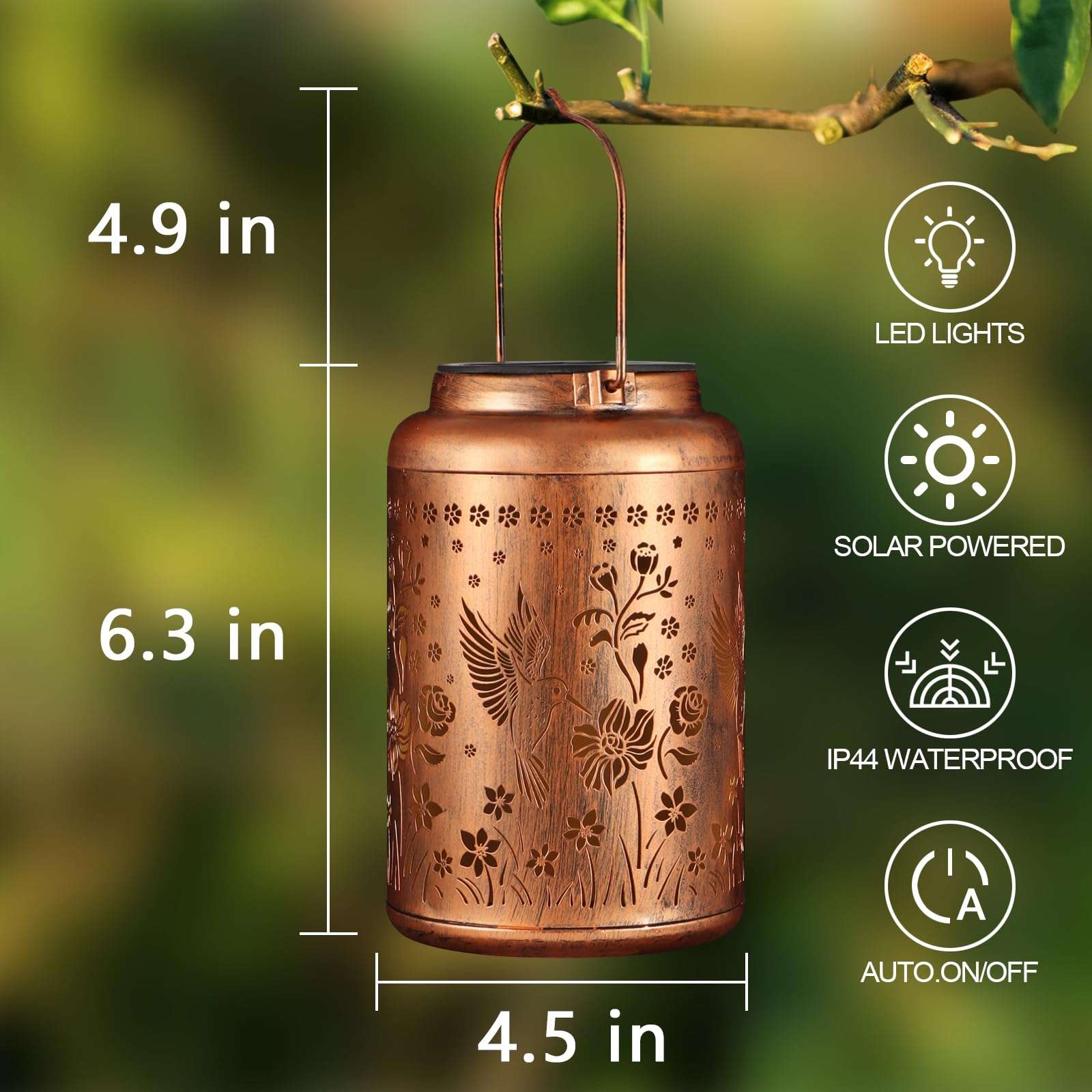 Tepaken Solar Lanterns Outdoor Waterproof Hummingbird Garden Decor Gifts for Women Mom Grandma Hanging Solar Lights Metal Solar Decoration Outside for Yard, Patio, Backyard, Porch - Image 3