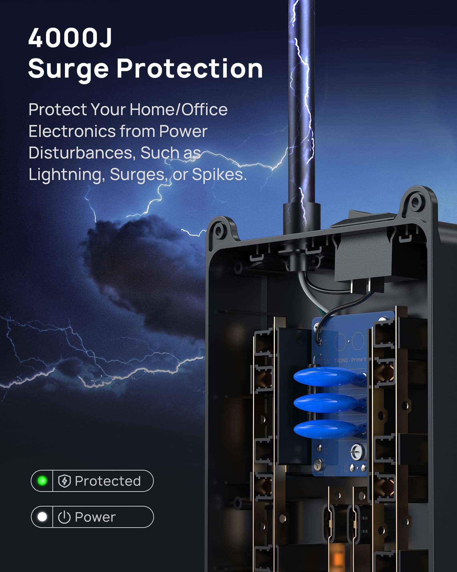 TROND Surge Protector Power Strip, 4000 Joules, ETL Listed, 13 Widely-Spaced Outlets Expansion with USB C Ports, Low-Profile Flat Plug, Wall Mountable, 5ft Extension Cord, 14AWG Heavy Duty, Black - Image 3