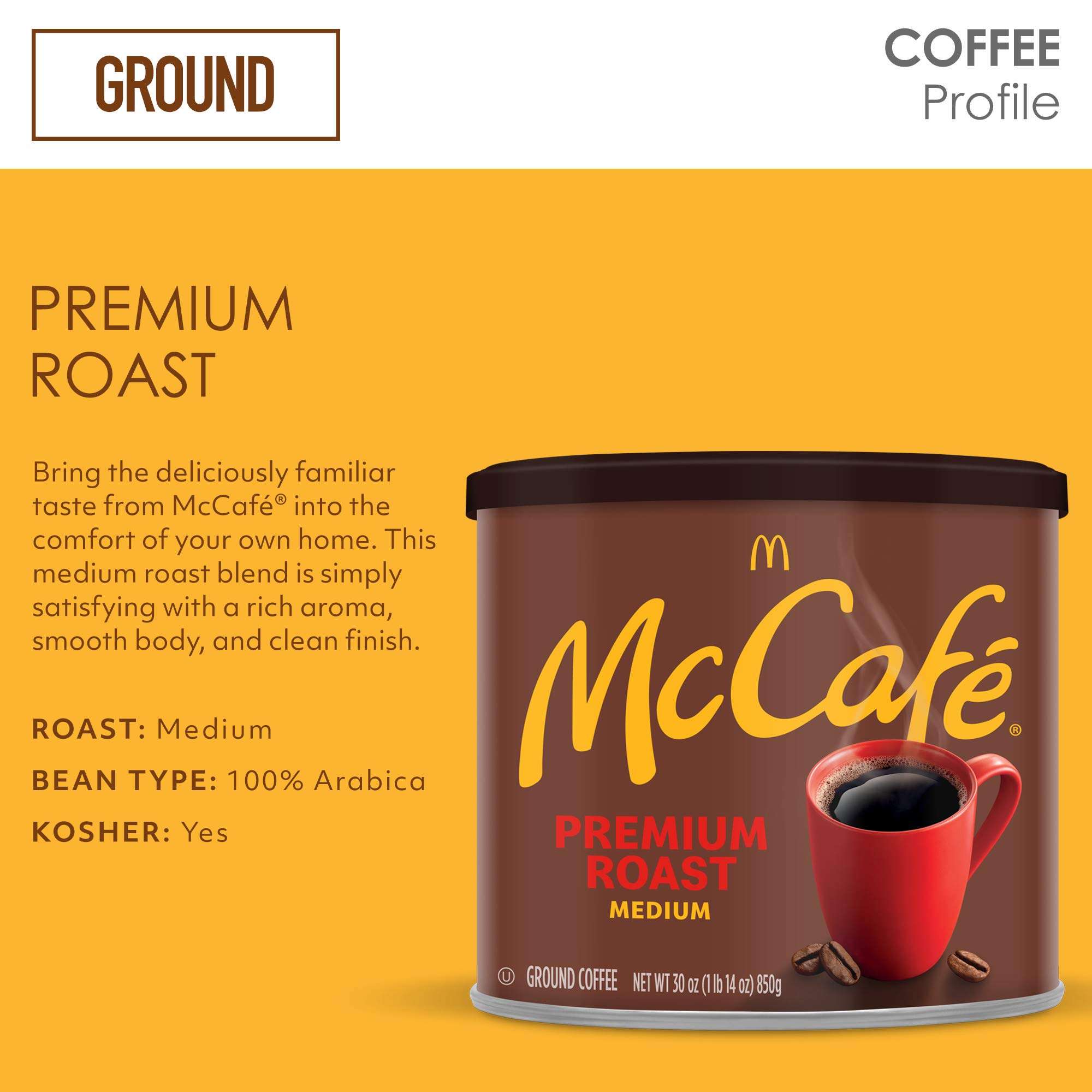 McCafe Premium Roast, Medium Roast Ground Coffee, 30 oz Canister - Image 3