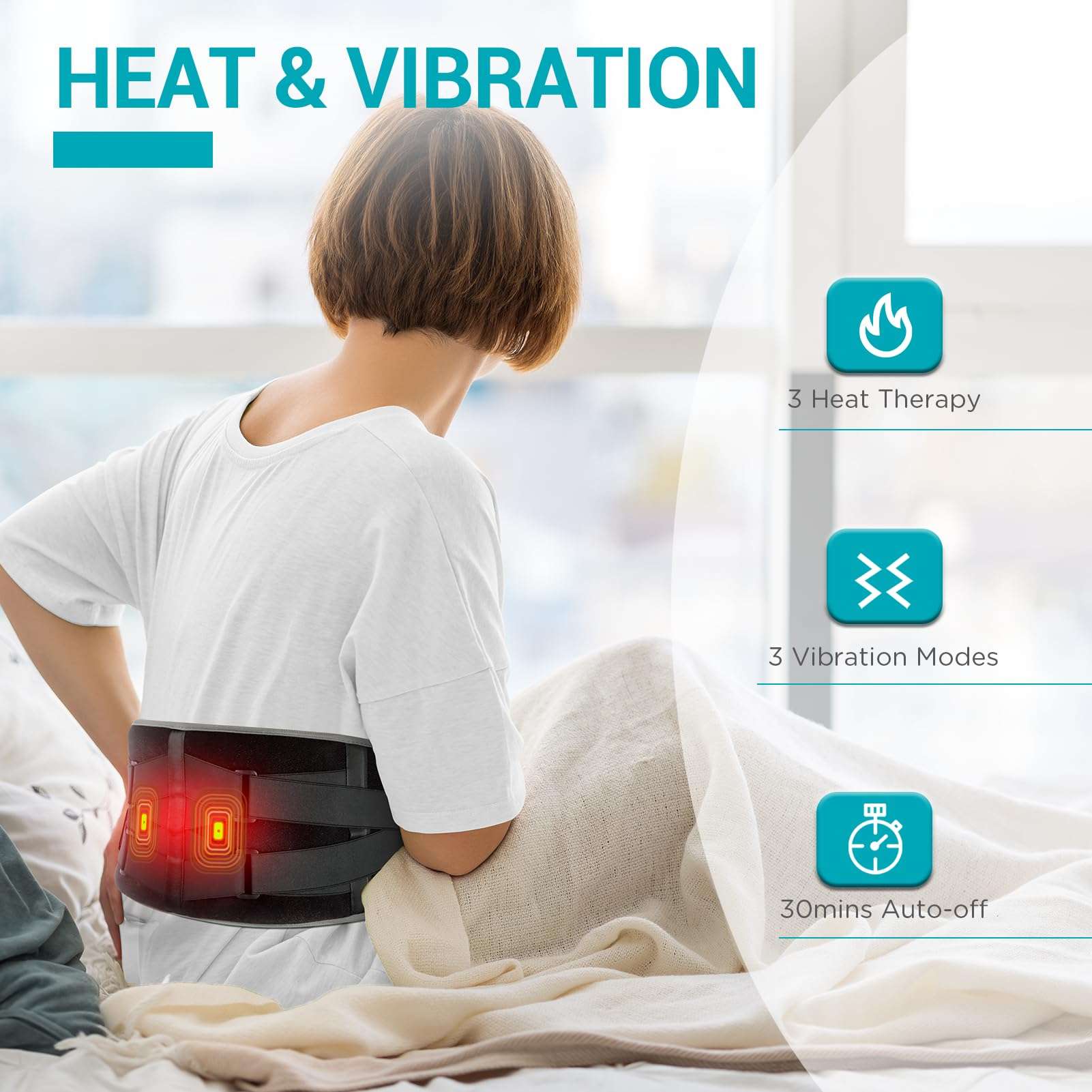 Comfytemp Cordless Heating Pad with Massager for Back Pain Relief, Portable Lower Back Massager FSA Eligible Wearable Rechargeable, Birthday Gifts for Grandma Grandpa Dad Mom Men Women 3 Heat Auto-Off - Image 3