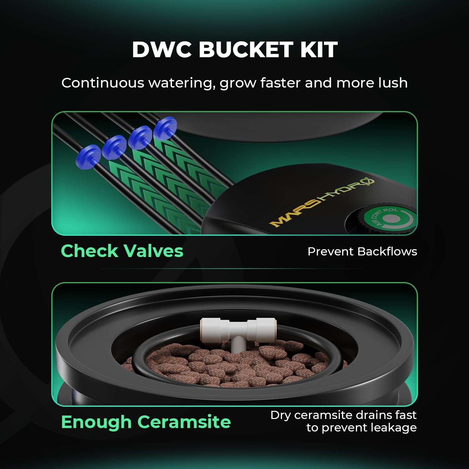 Mars Hydro DWC Hydroponics Grow System 5 Gallon Deep Water Culture with 8W Air Pump, Multi-Purpose Air Hose, Air Stone, 2 Buckets and Top Drip Kit - Image 5