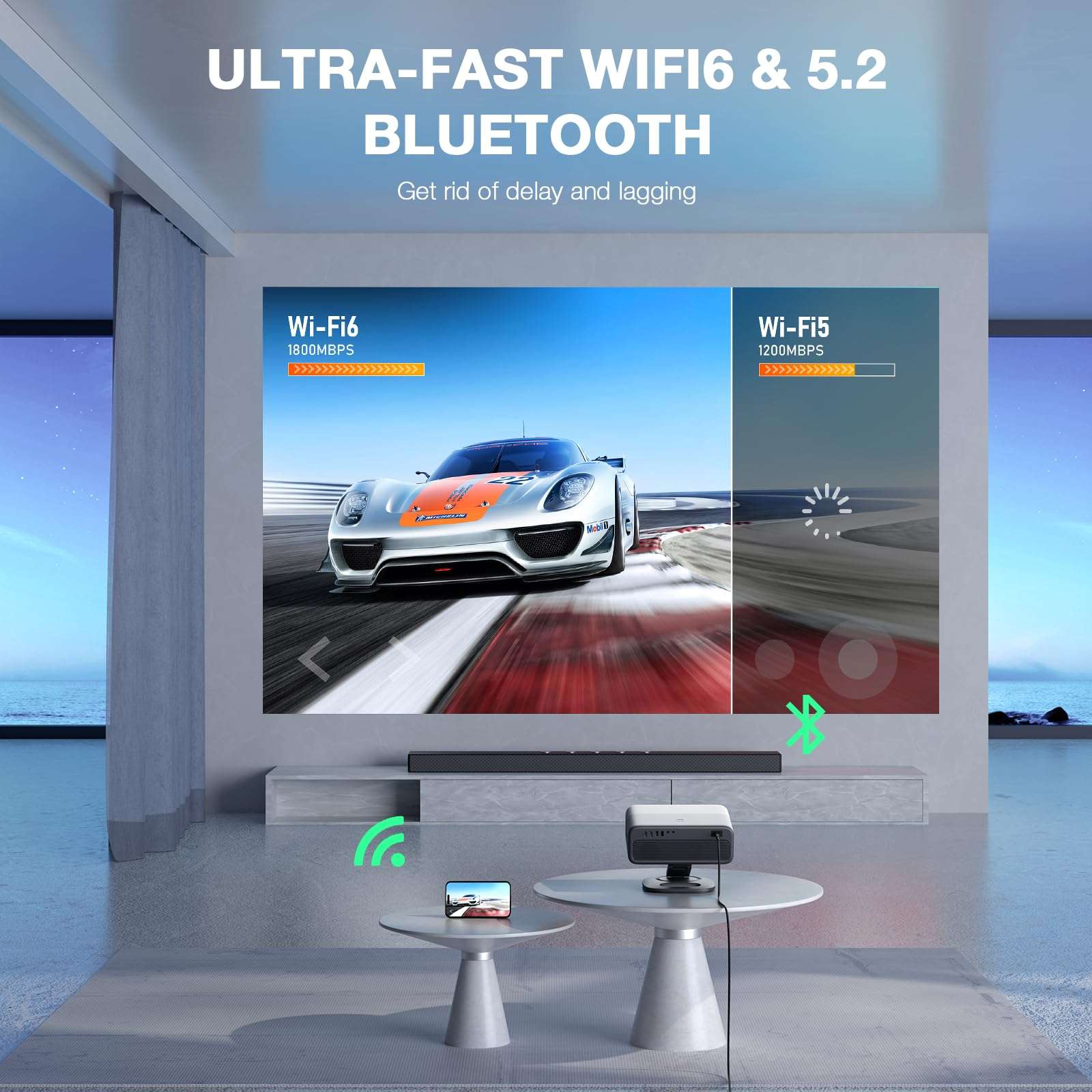 [Netflix Officially&AI Auto Focus]AuKing Smart Projector with Wifi and Bluetooth,Auto Focus&Keystone Projector4K,3D DoIby Audio, 1200ANSI Outdoor Projector with Omnidirectional Rotating Stand(Grey) - Image 6