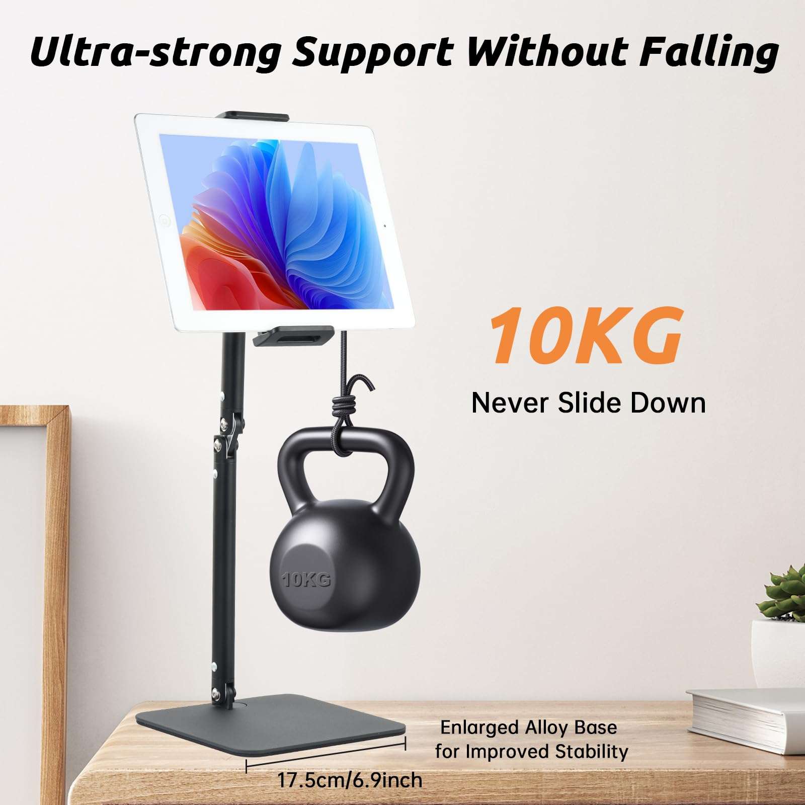 UTEBIT Tablet Stand for Desk, Adjustable Angle Height Cell Phone Holder 360° Rotation Foldable Phone Stand Office Desk Accessories Compatible with 4''-13'' Smartphones iPhone iPad Air Kindle (Black) - Image 4