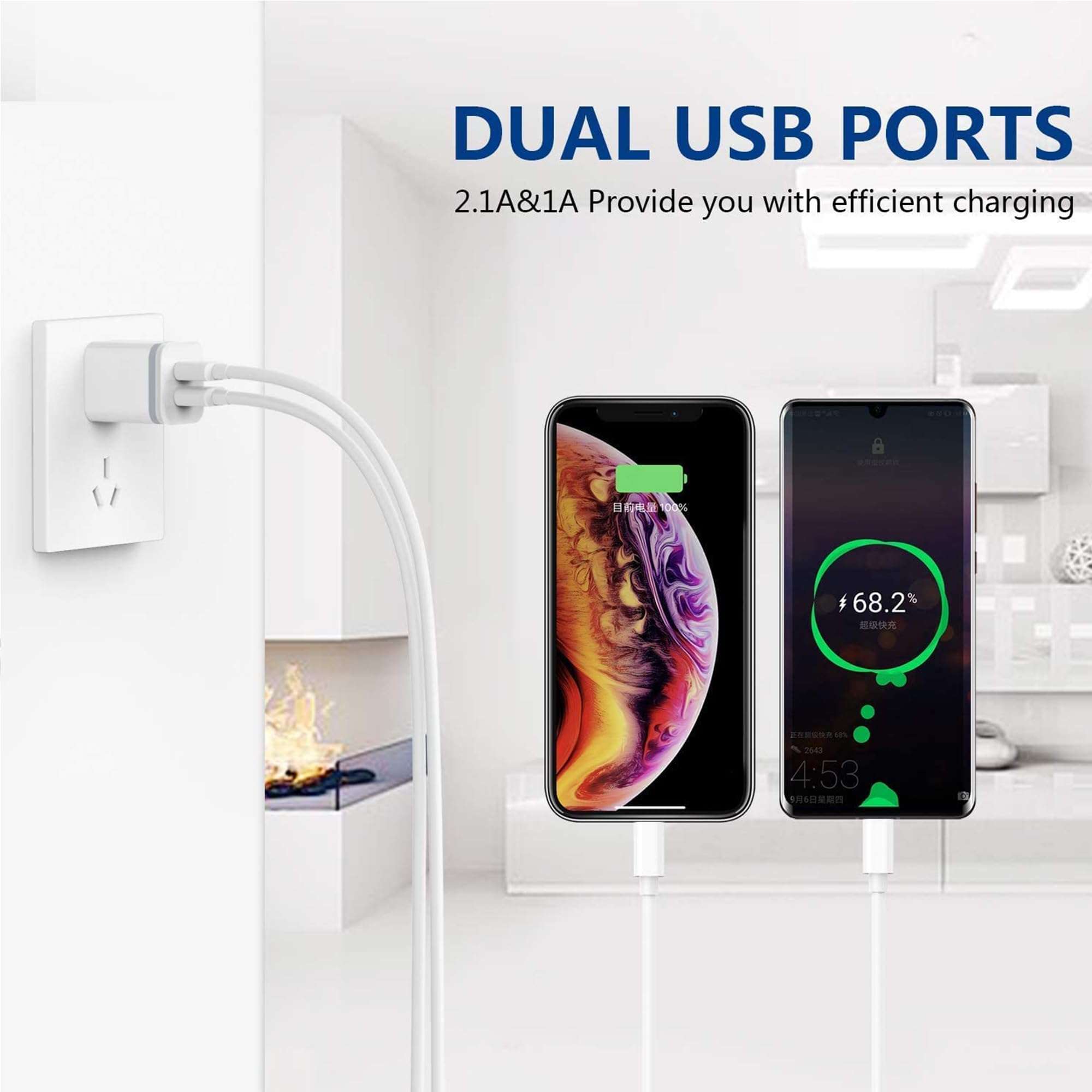 USB Wall Charger, 5-Pack 2.1A/5V Dual Port USB Cube Power Adapter Charger Plug Charging Block Replacement for iPhone Xs/XR/X, 8/7/6 Plus, Samsung, HTC, LG, Moto, Android Phones - Image 3