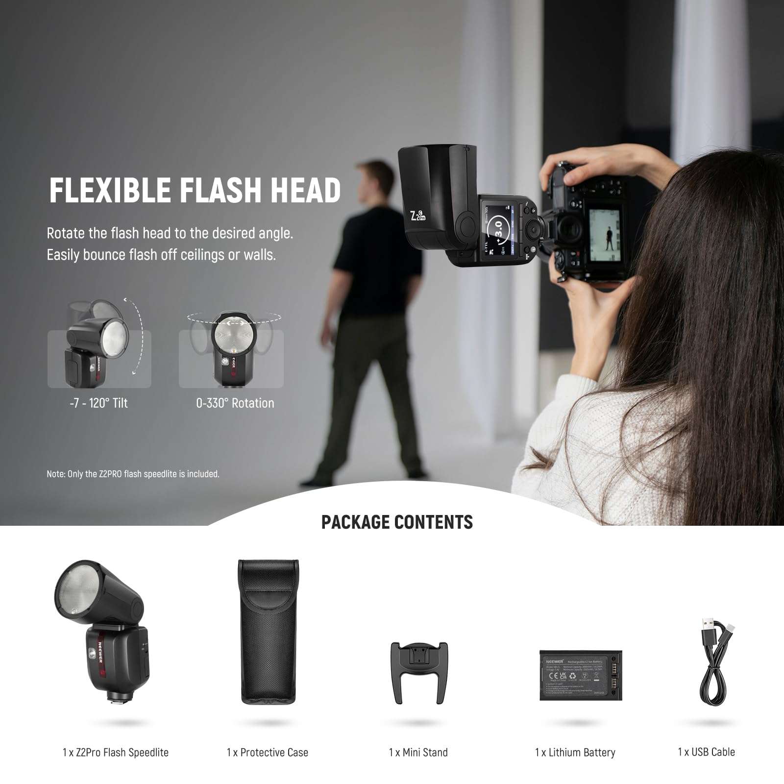 NEEWER Z2PRO-C 2.4G TTL Round Head Flash Speedlite Compatible with Canon, Wireless Compatible with Godox, Upgraded UI, 76Ws 1/8000s HSS, TTL/M TCM Switch, 7.2V/3000mAh Battery, 600 Full Power Flash - Image 8