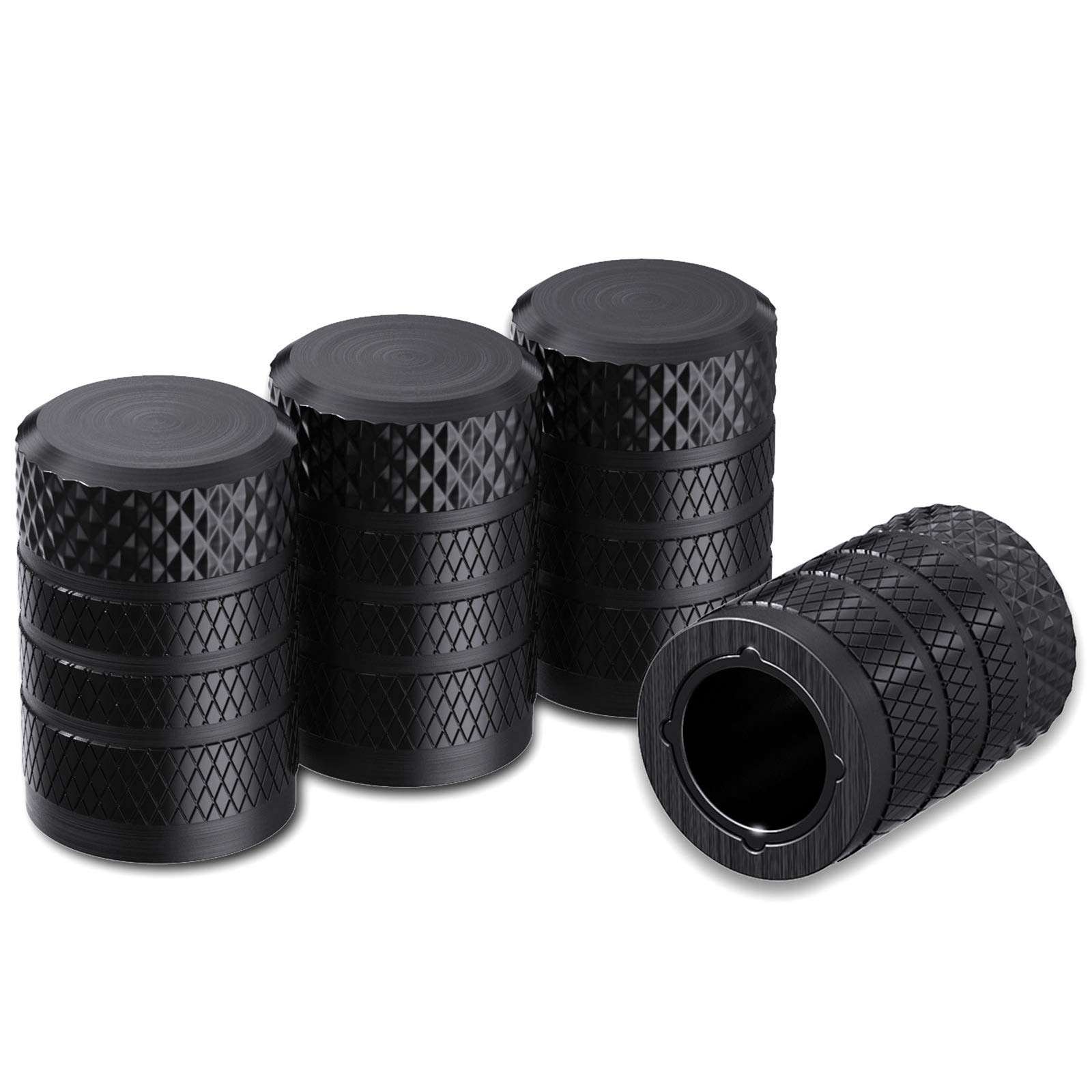 CKAuto Tire Valve Stem Caps, Black, 4 pcs/Pack, Anodized Aluminum Tire Valve Cap Set, Corrosion Resistant, Universal Stem Covers for Cars Trucks Motorcycles SUVs and Bikes - Image 1