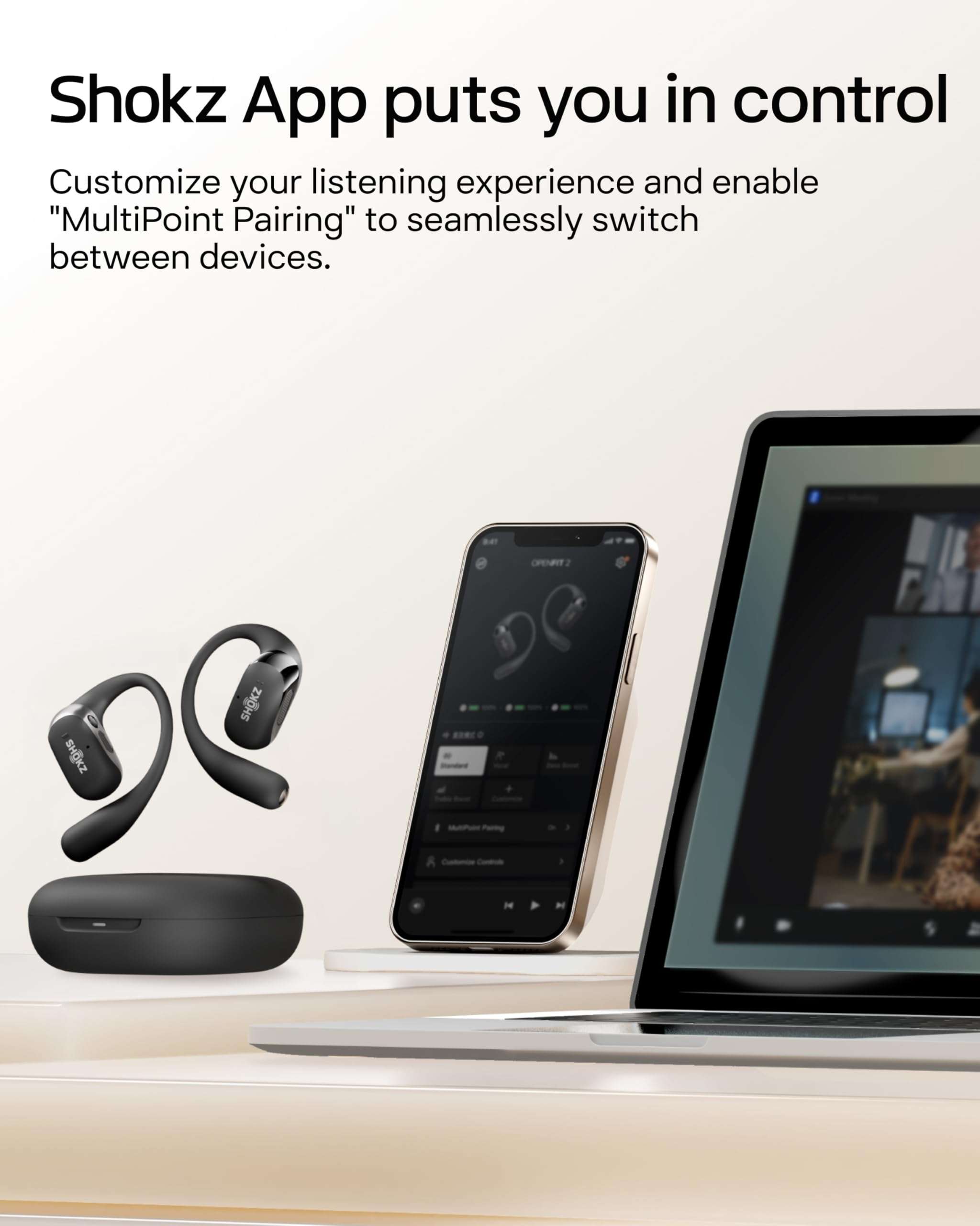 SHOKZ New OpenFit 2 Open-Ear Headphones, True Wireless Bluetooth Earphones with Microphone, Earhook Earbuds with 48 Hours of Playtime, Fast Charging, IP55 Water-Resistant, with Carrying Bag, Black - Image 10
