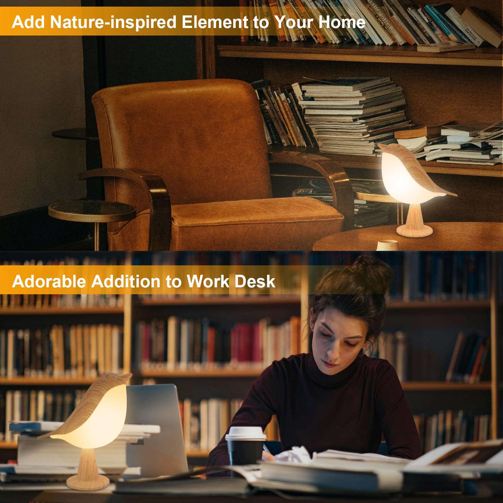 Deogos Small Desk Lamp, Cute Bird Light Cordless Lamp with 3 Color Temperature and Touch Sensor,Kids Night Light with Rechargeable Battery for Bedroom Nightstand Bedside Table Room Decor - Image 2