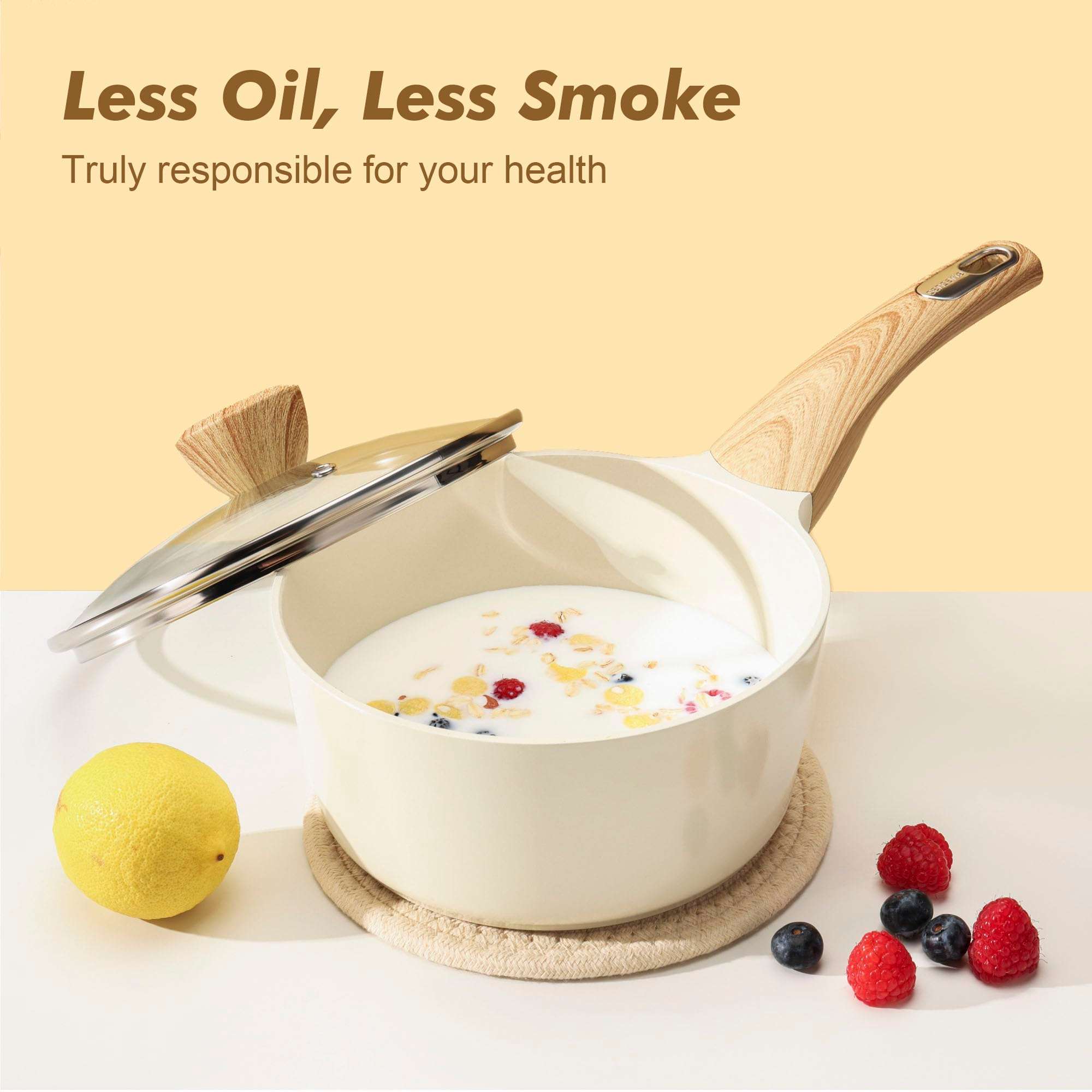 SENSARTE Ceramic Cookware Sets, Pots and Pans Set Non stick, 14-Piece Induction Cookware, Non toxic Healthy Non Stick Kitchen Cooking Set, with Frying Pans Set, PFAS PTFE PFOA PFOS Free - Image 7