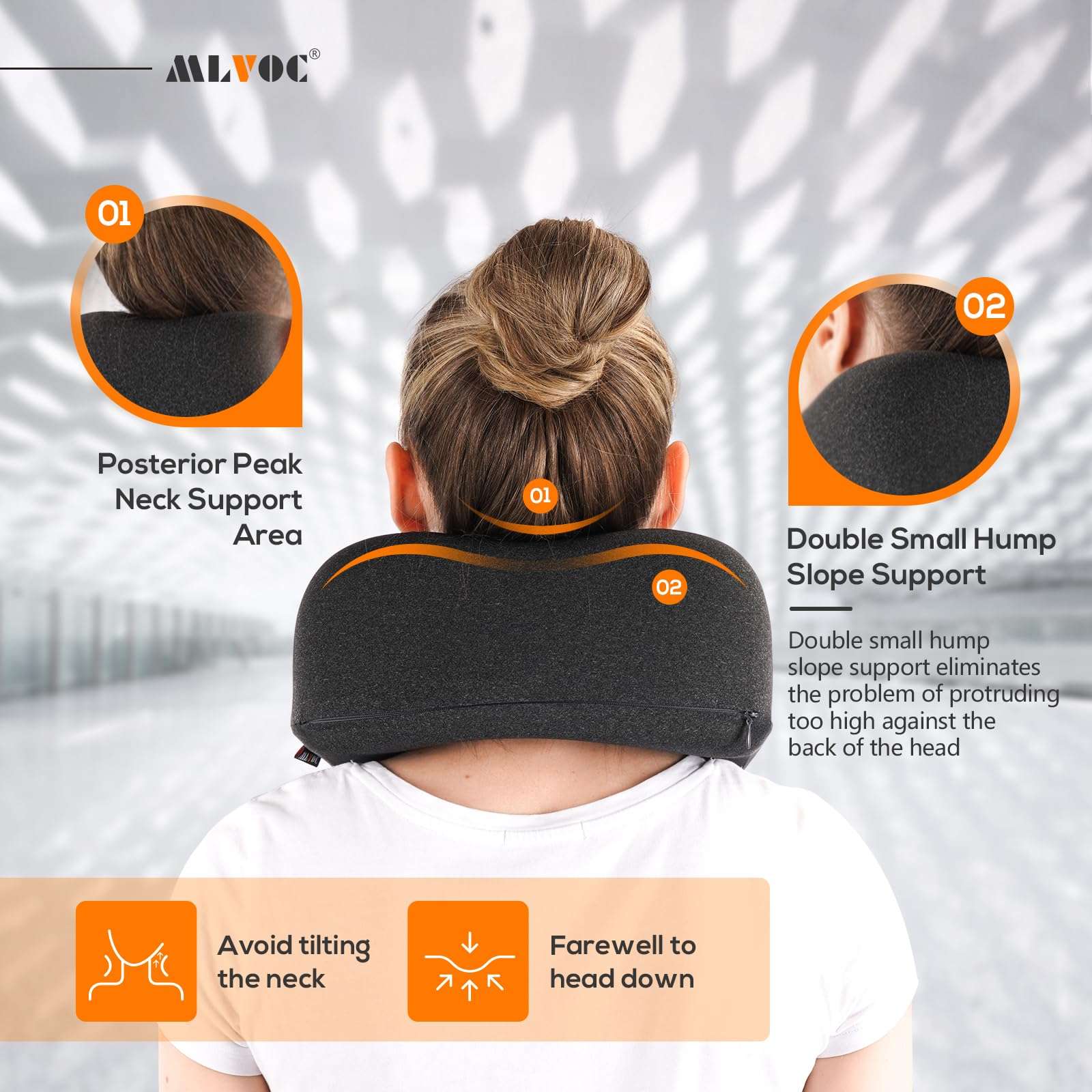 MLVOC Travel Pillow 100% Pure Memory Foam Neck Pillow, Comfortable & Breathable Cover, Machine Washable, Airplane Travel Kit with 3D Contoured Eye Masks, Earplugs, and Luxury Bag, Standard (Black) - Image 6