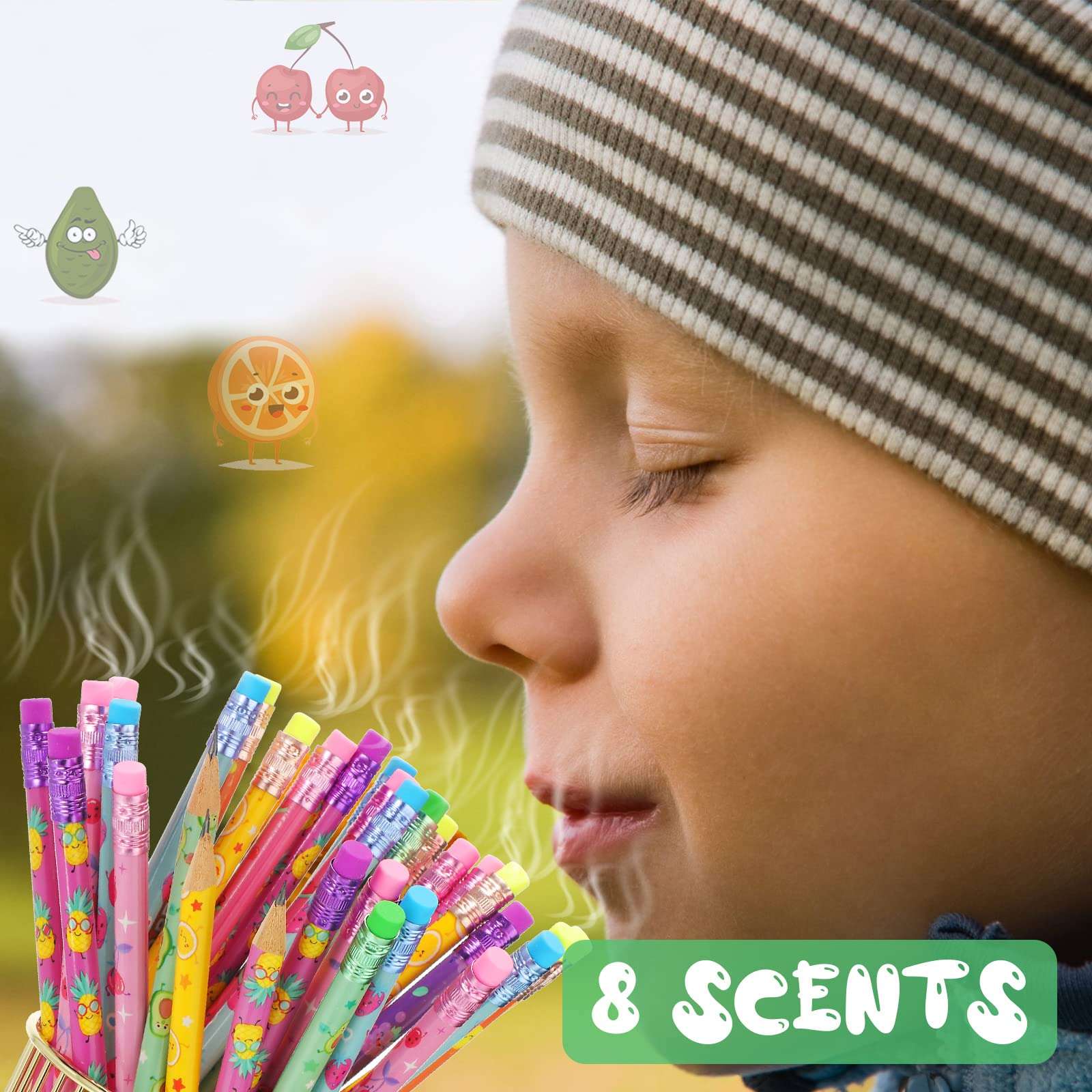 Leinuosen 200 Pcs Scented Pencils Bulk for Kids Inspirational Cute Fun Wood Smelly Pencils with Erasers Fruit Elements for School Classroom Office Students - Image 5