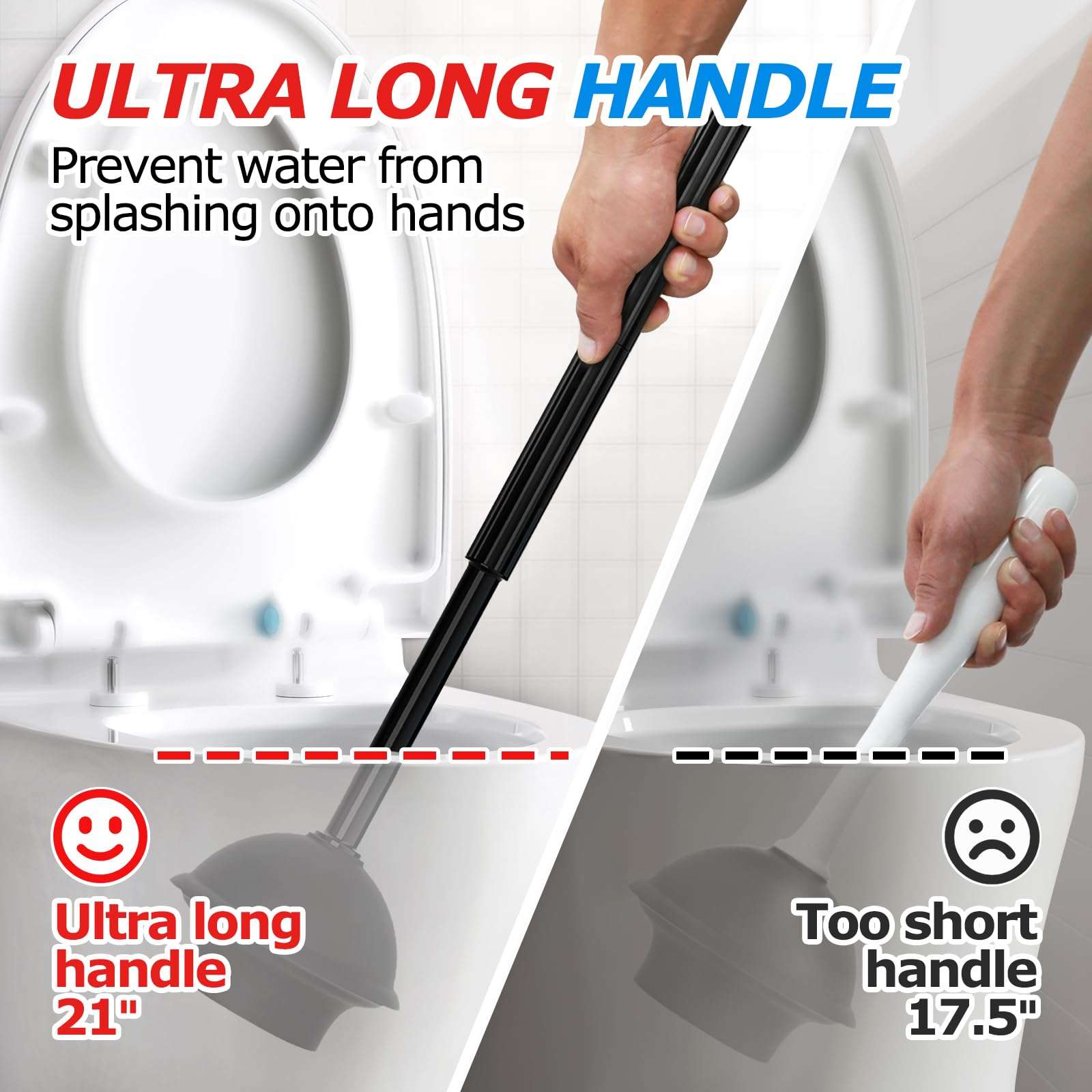FORASTO 2 in 1 Toilet Plunger and Brush Set，Extended Handle Plunger，Toilet Bowl Brush Plunger Set,Bathroom Cleaning Tools ，Toilet Brush Plunger Combo，Cleaning Brush，Bathroom Cleaning Supplies - Image 3