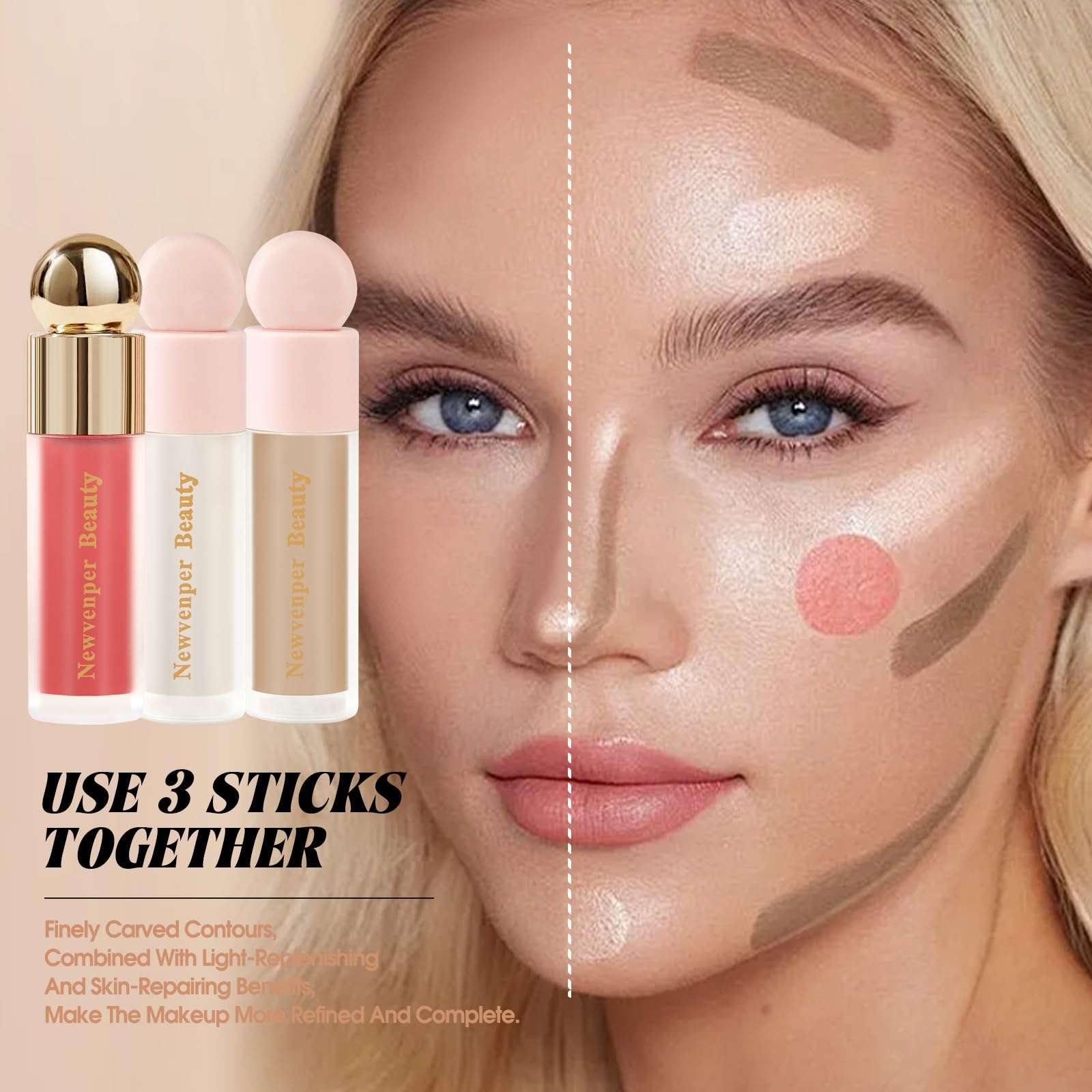 Liquid Contour,Liquid Highlighter, Blush with Face Brush Long Lasting Smooth Lightweight Smudge Proof Contour+ Blush+ Highlighter - Image 5