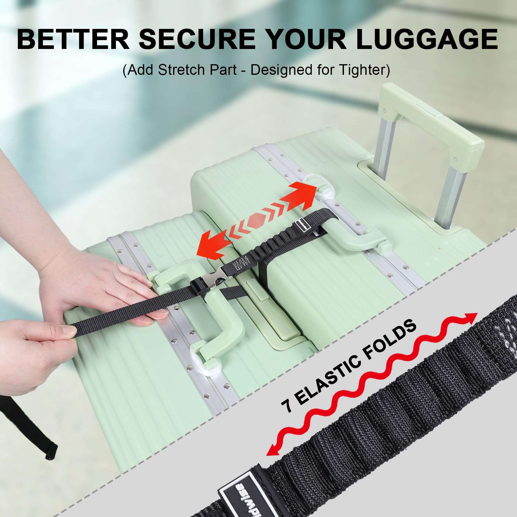 Vividwise Luggage Straps, Stretchable Luggage Connector Straps for Suitcases, Metal Buckle Add A Bag Adjustable Attachment Accessories Belts - Image 2